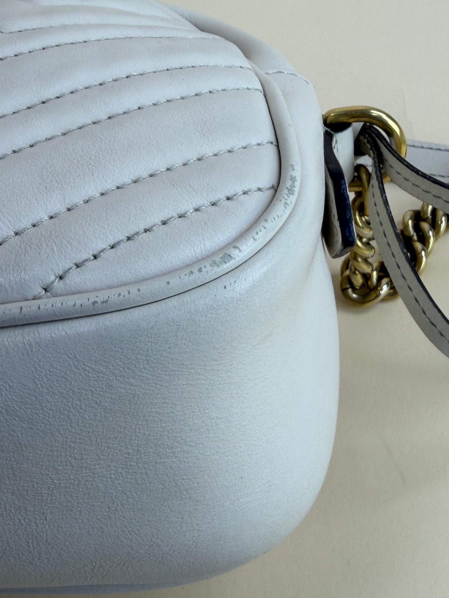 Gucci White GG Marmont Small Camera Bag