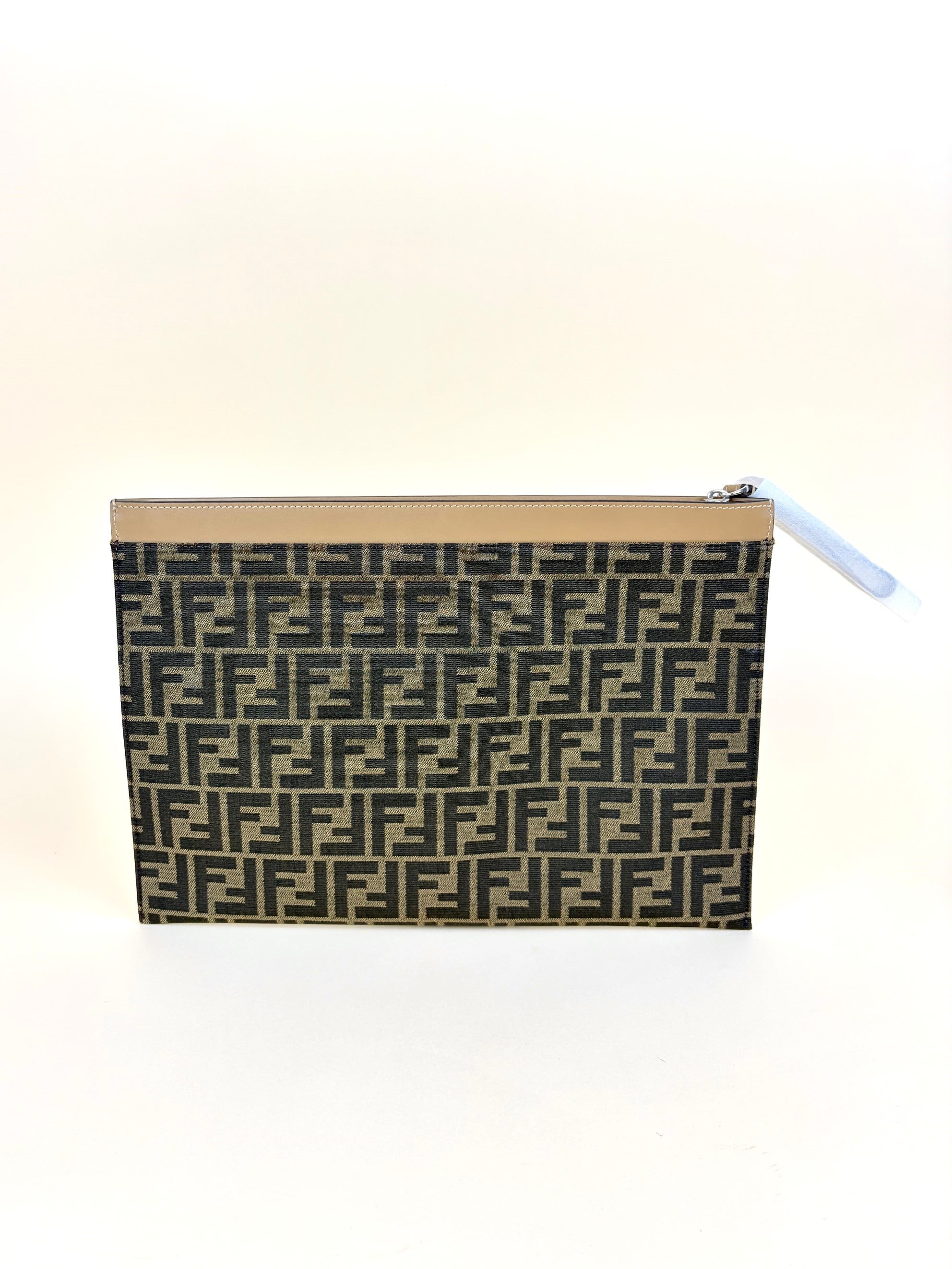 Fendi Tobacco brown jacquard ff fabric large flat pouch