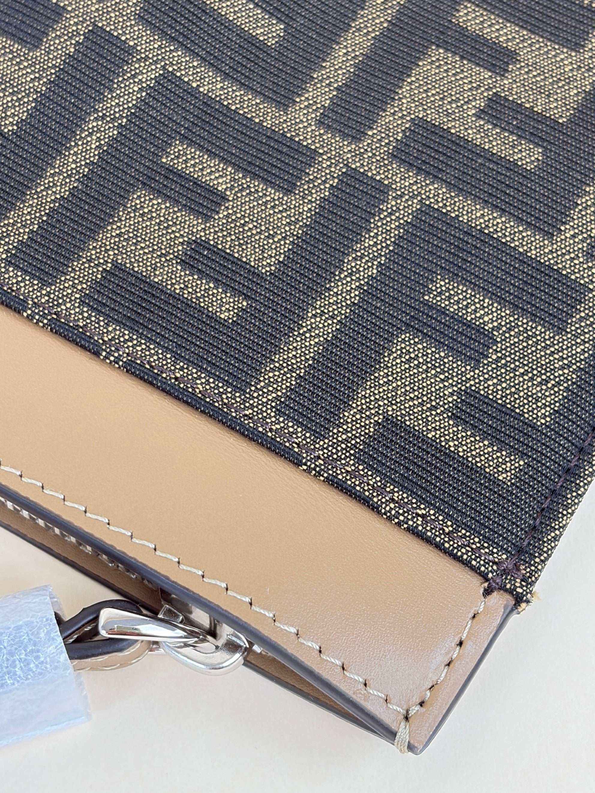 Fendi Tobacco brown jacquard ff fabric large flat pouch