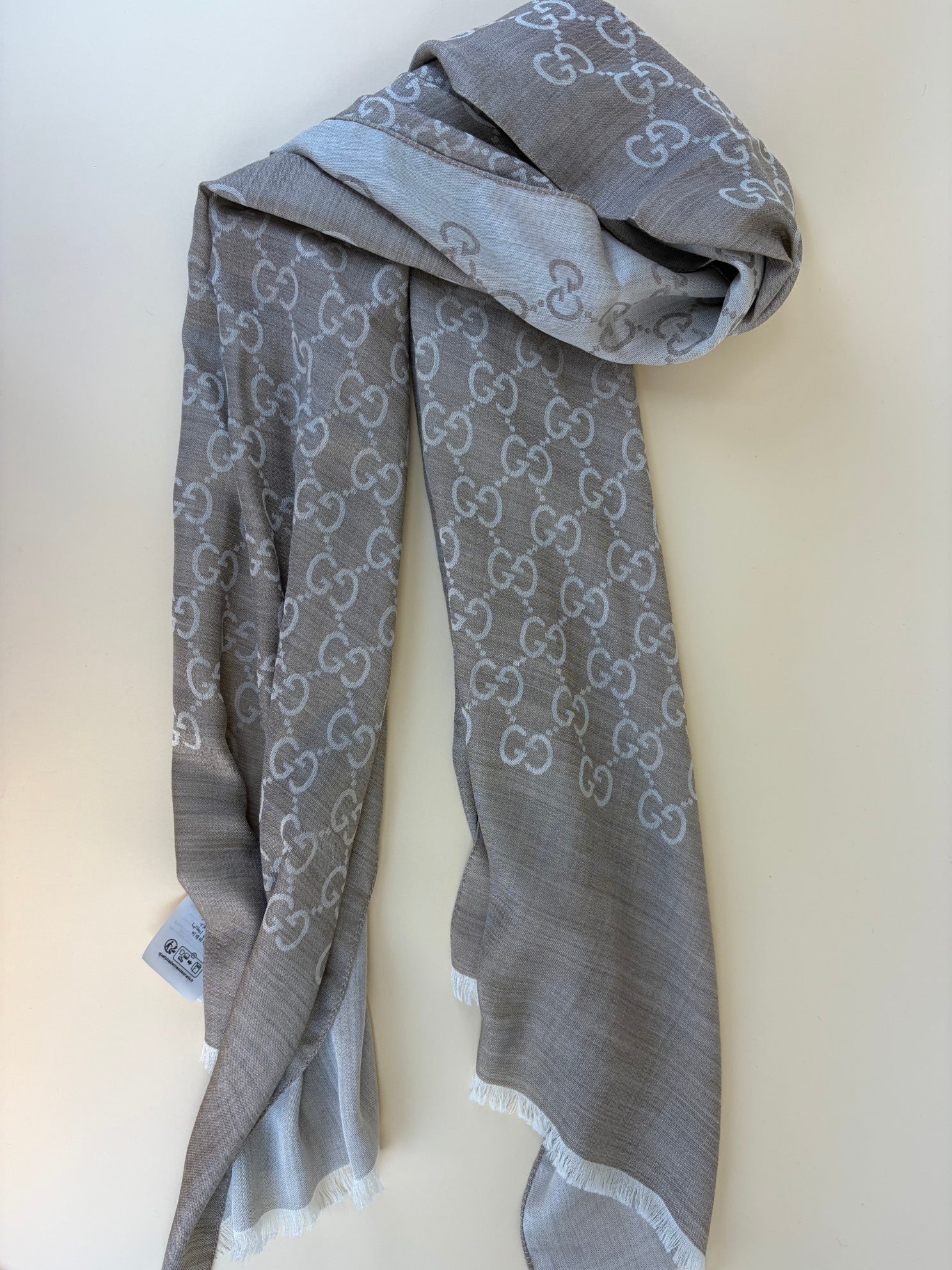 Gucci Beige sand GG monogram silk Wool Scarf