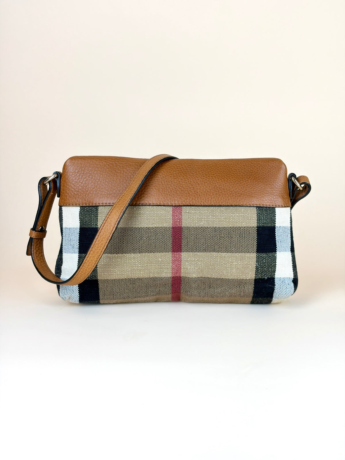 Burberry brown leather house check canvas small Farley bag