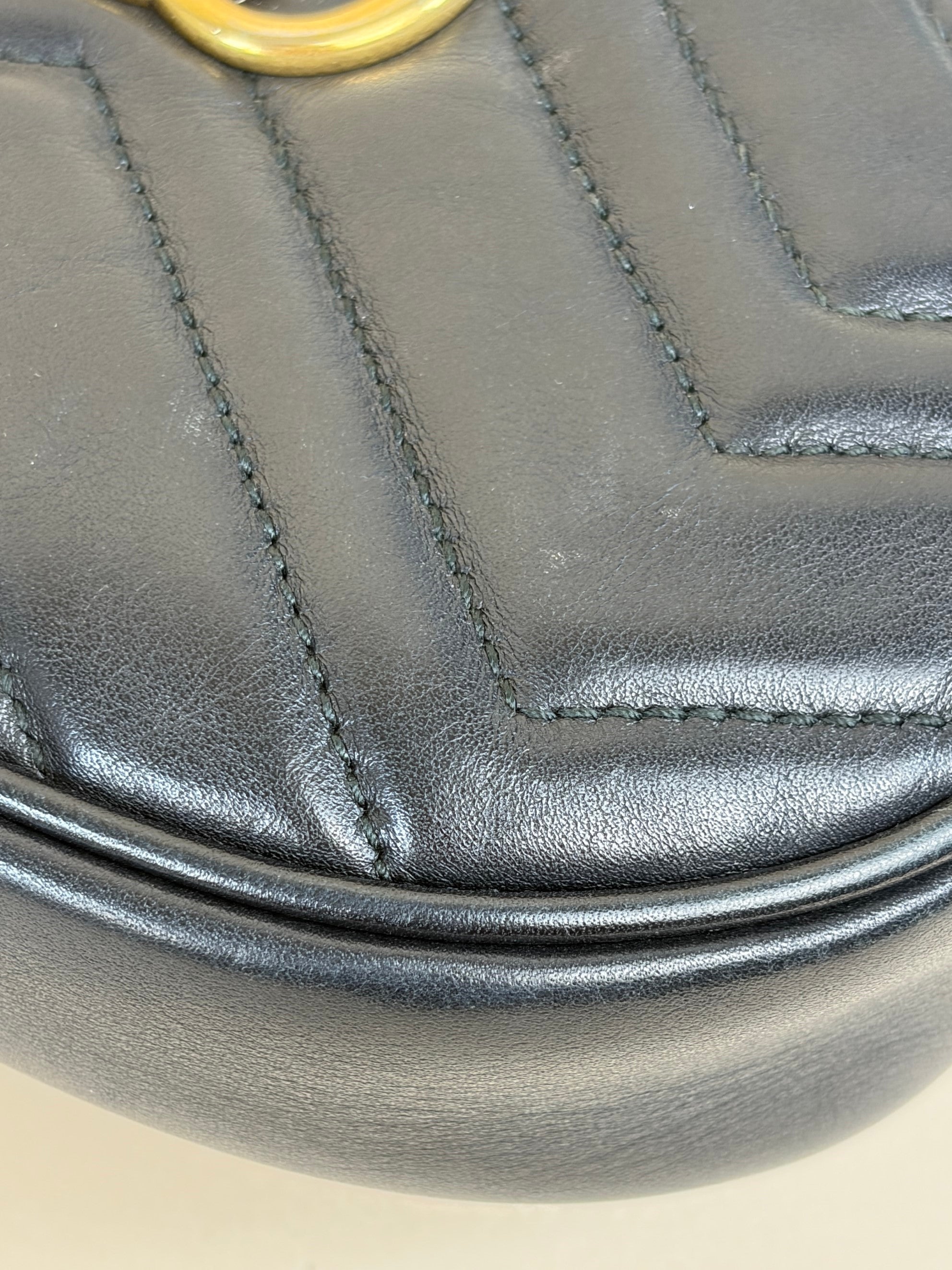 Gucci black calfskin matelassé GG Marmont belt bag
