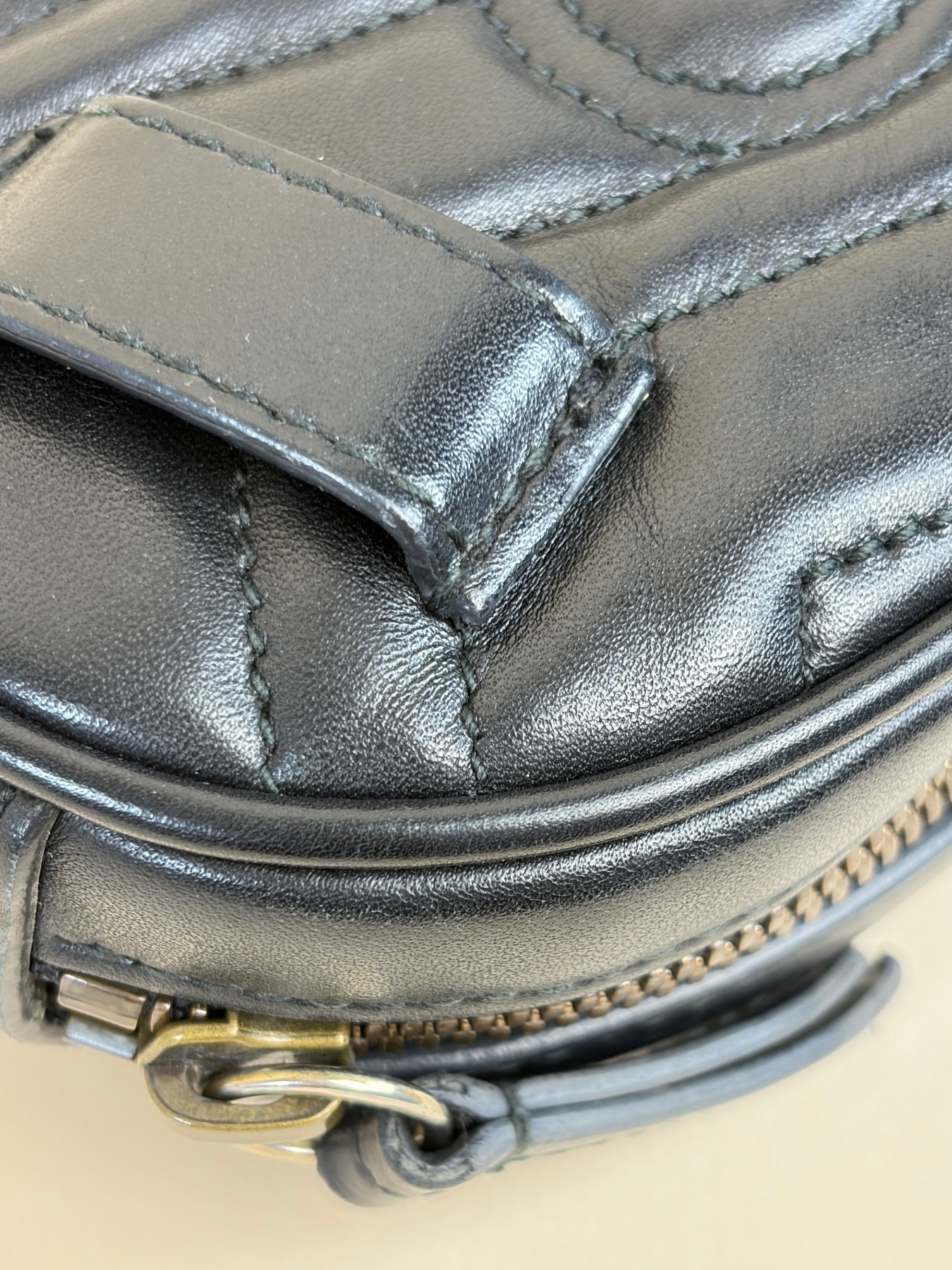 Gucci black calfskin matelassé GG Marmont belt bag