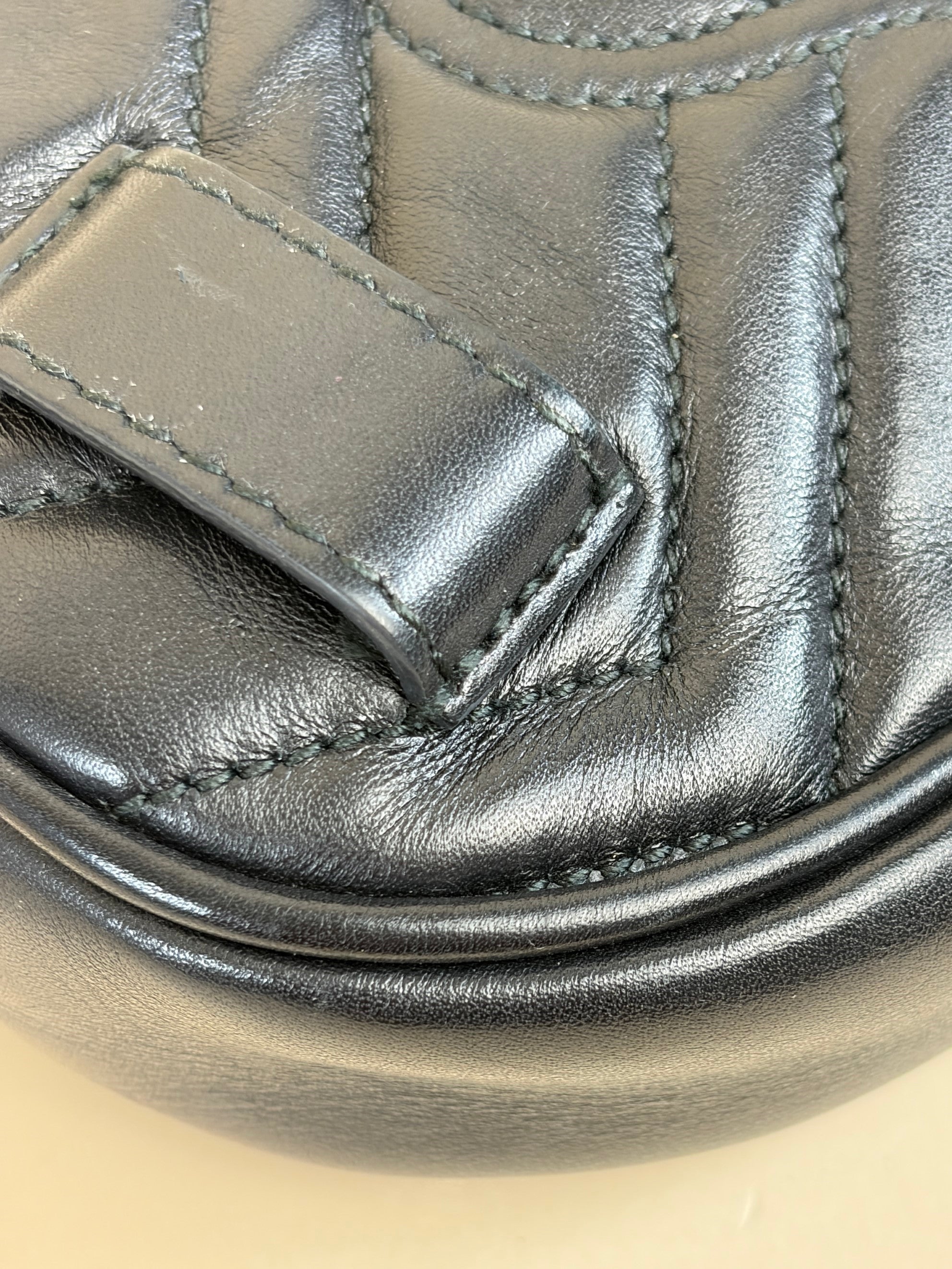 Gucci black calfskin matelassé GG Marmont belt bag