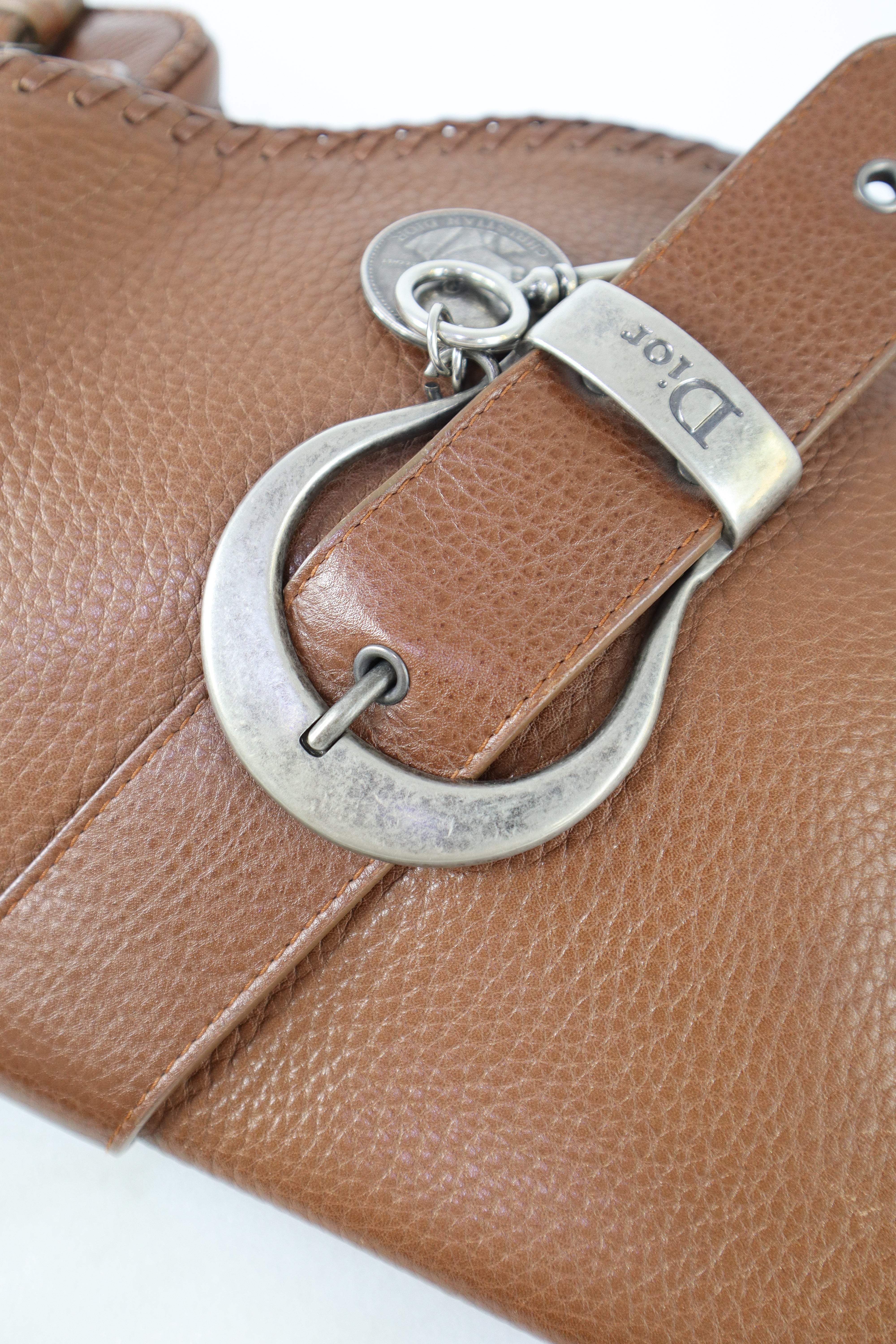 Christian Dior Brown Gaucho Whipstitch Hobo Saddle Bag