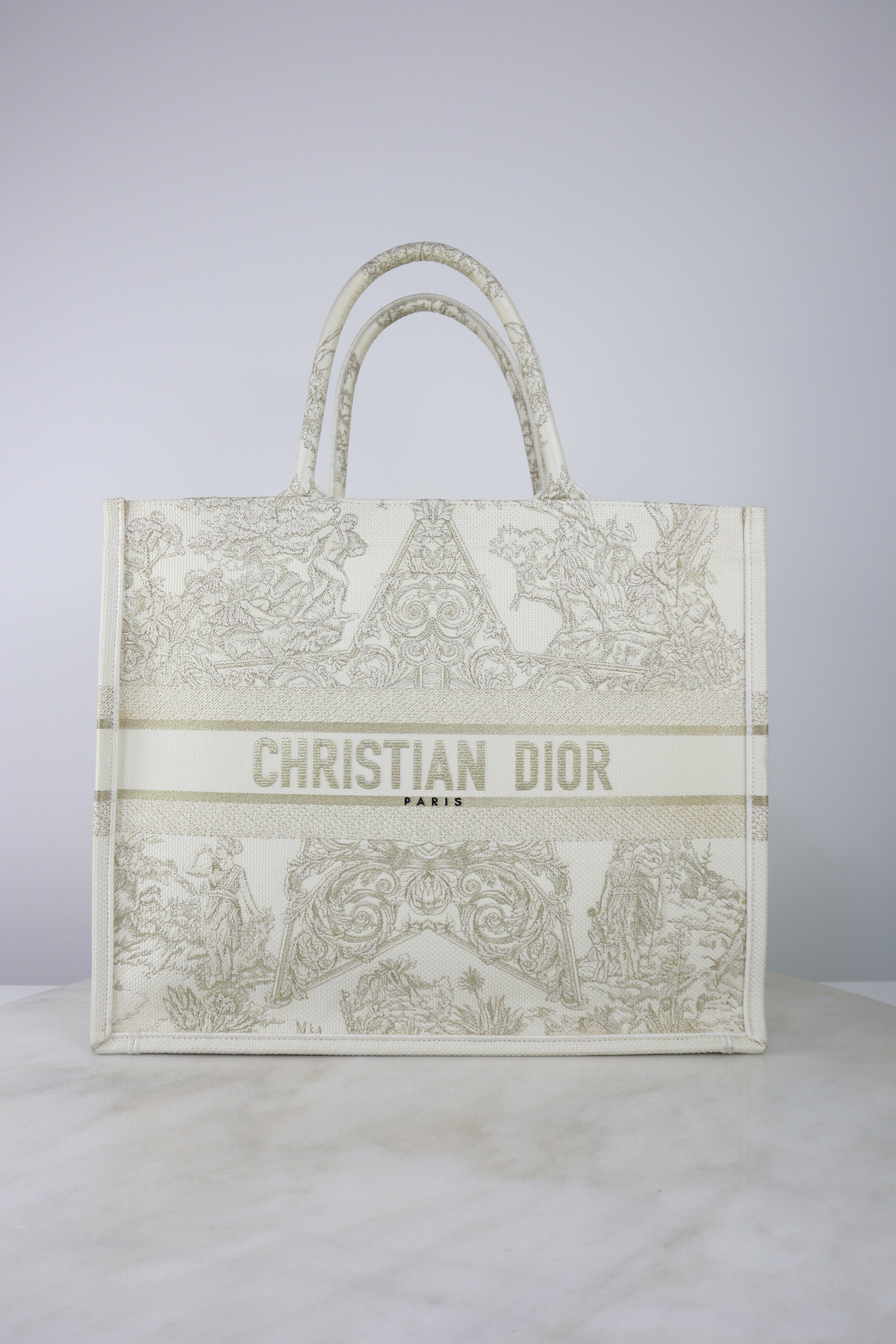 Christian Dior Off White Embroidery Large Book Tote Bag