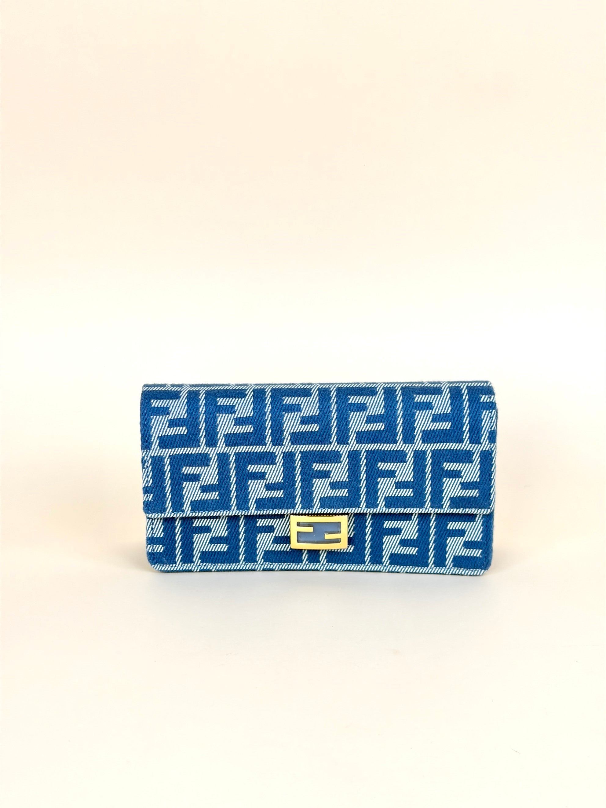 fendi baguette wallet on chain with strap jaquared slim denim calf white blue