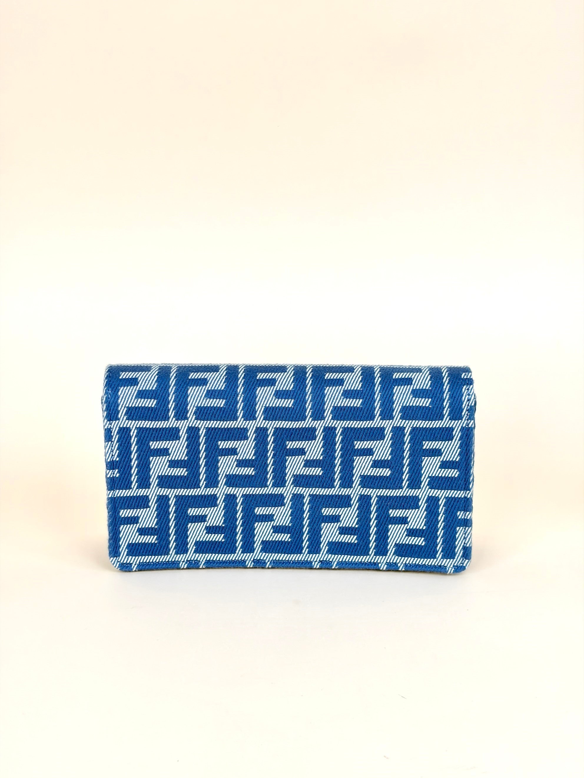 fendi baguette wallet on chain with strap jaquared slim denim calf white blue