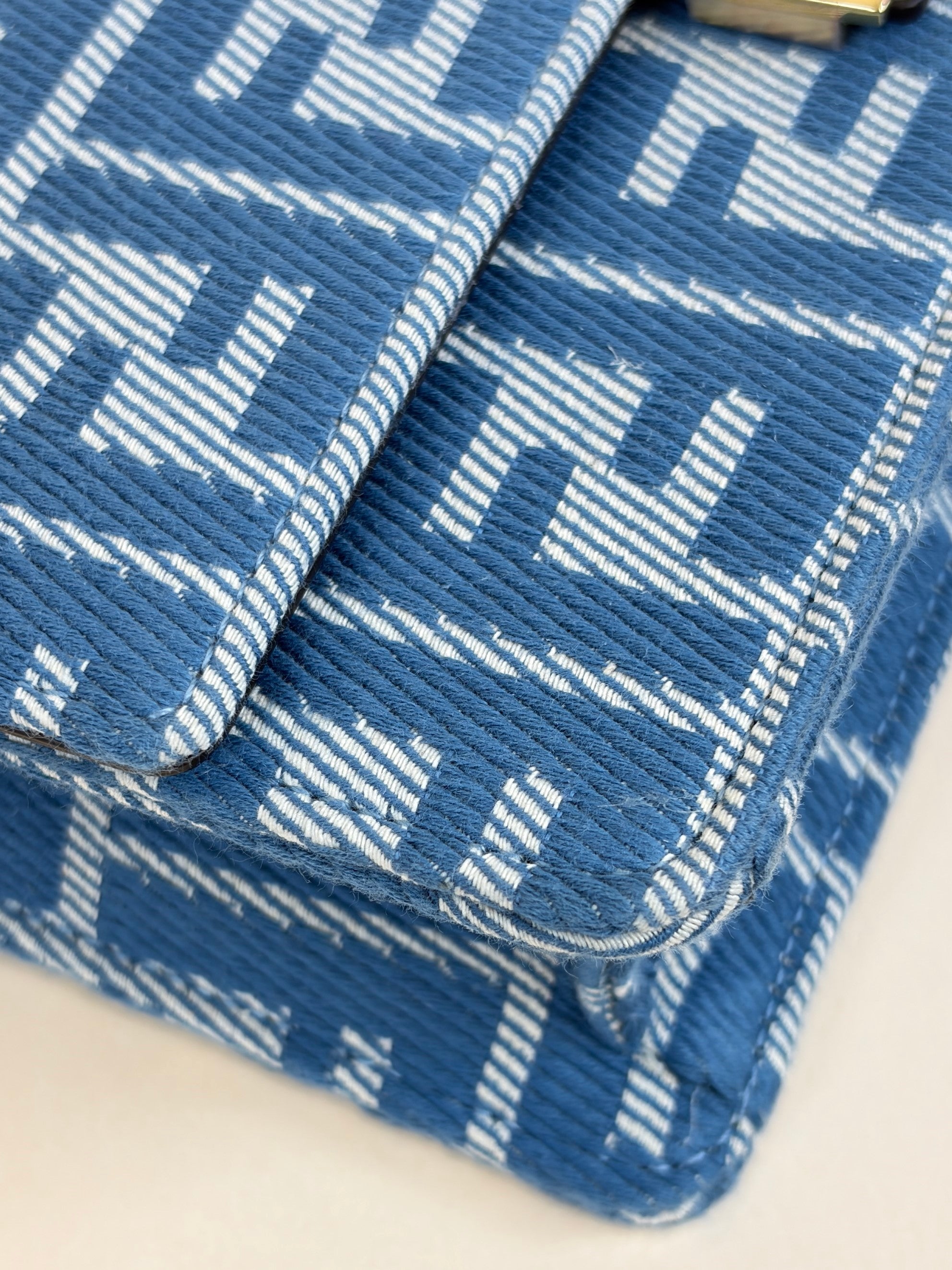 fendi baguette wallet on chain with strap jaquared slim denim calf white blue