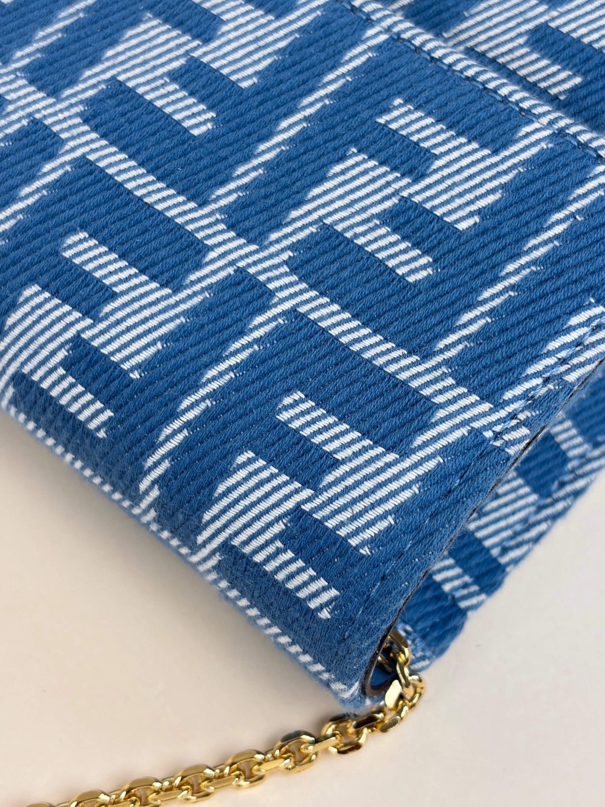 fendi baguette wallet on chain with strap jaquared slim denim calf white blue