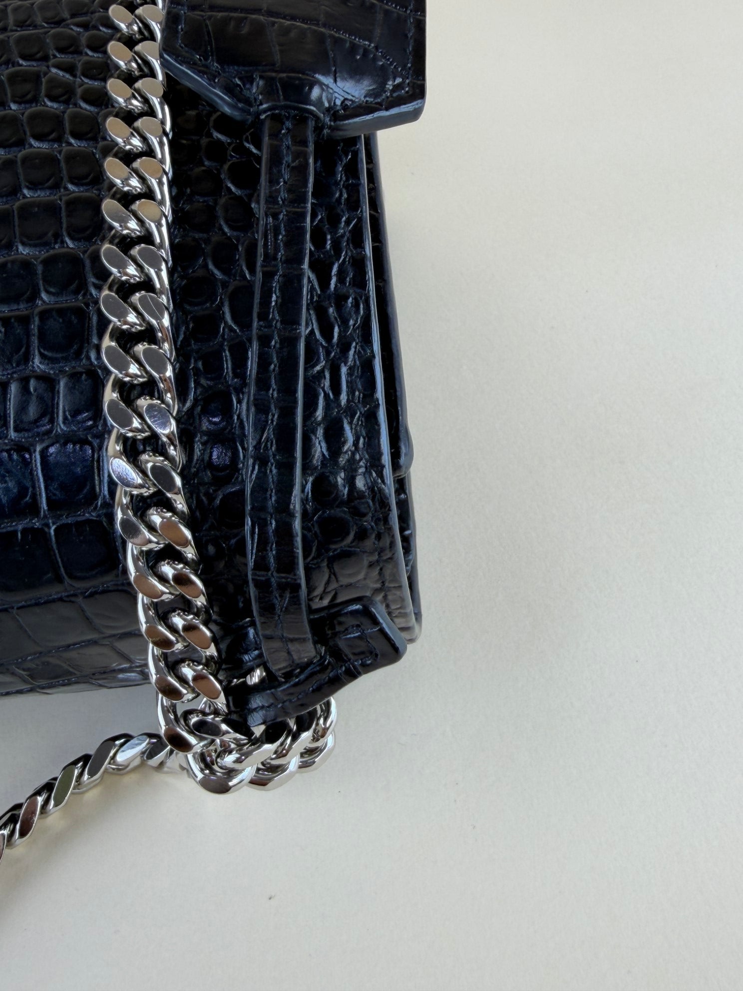 YSL black sunset crocodile medium shoulder bag