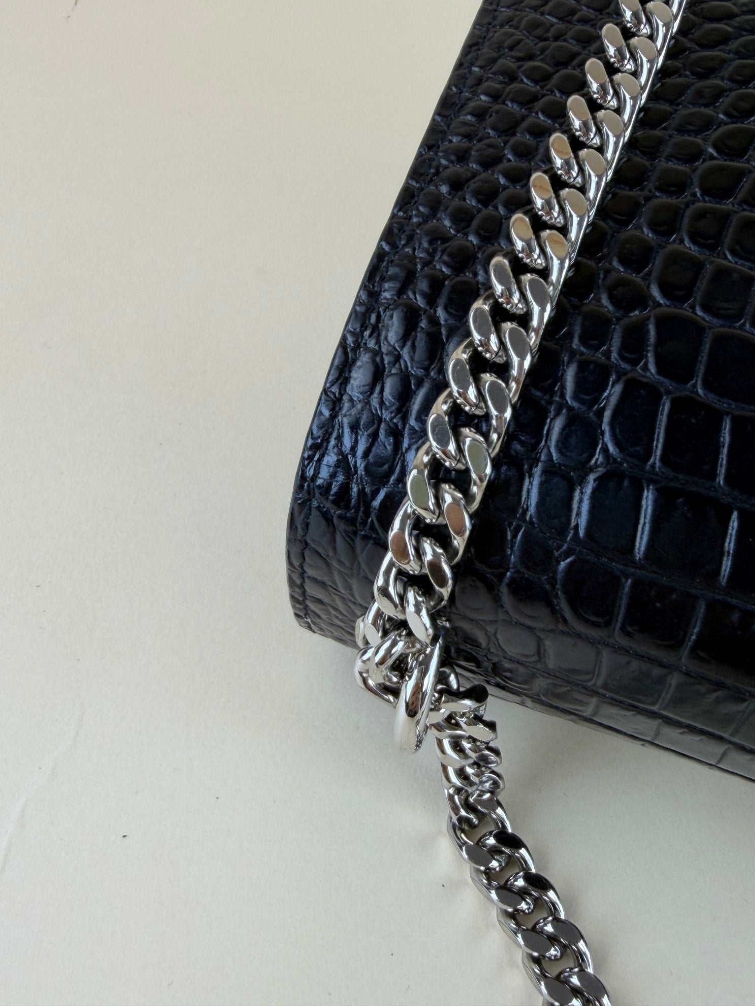 YSL black sunset crocodile medium shoulder bag