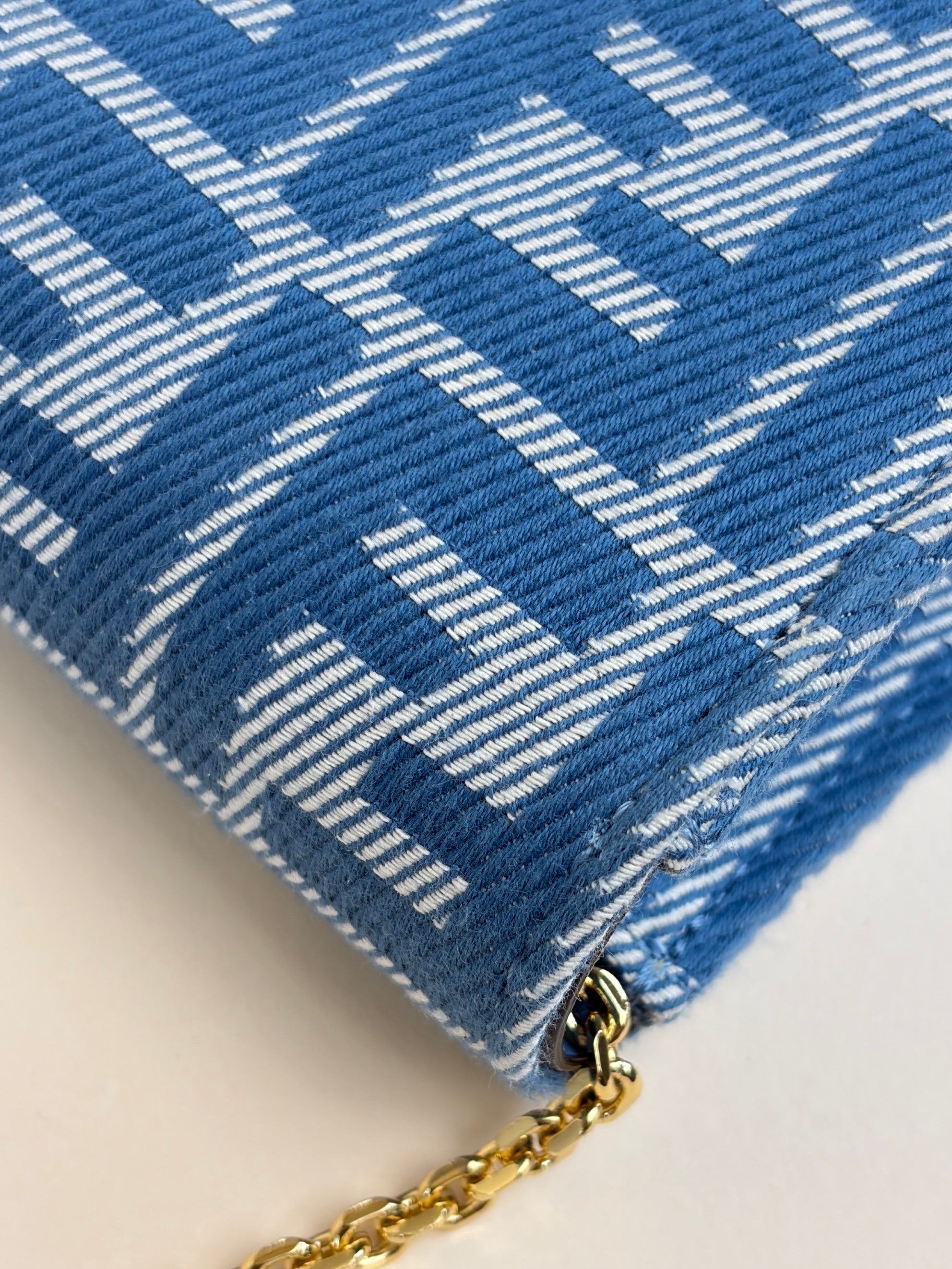 fendi baguette wallet on chain with strap jaquared slim denim calf white blue