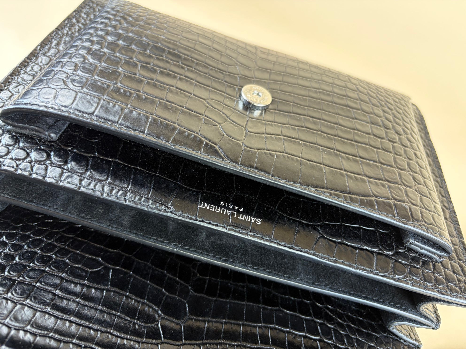 YSL black sunset crocodile medium shoulder bag