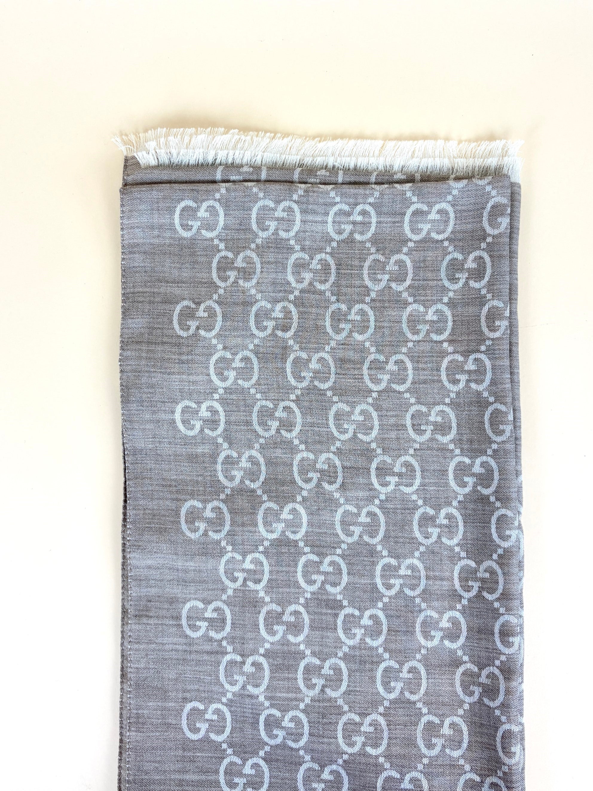 Gucci beige gg wool silk scarf