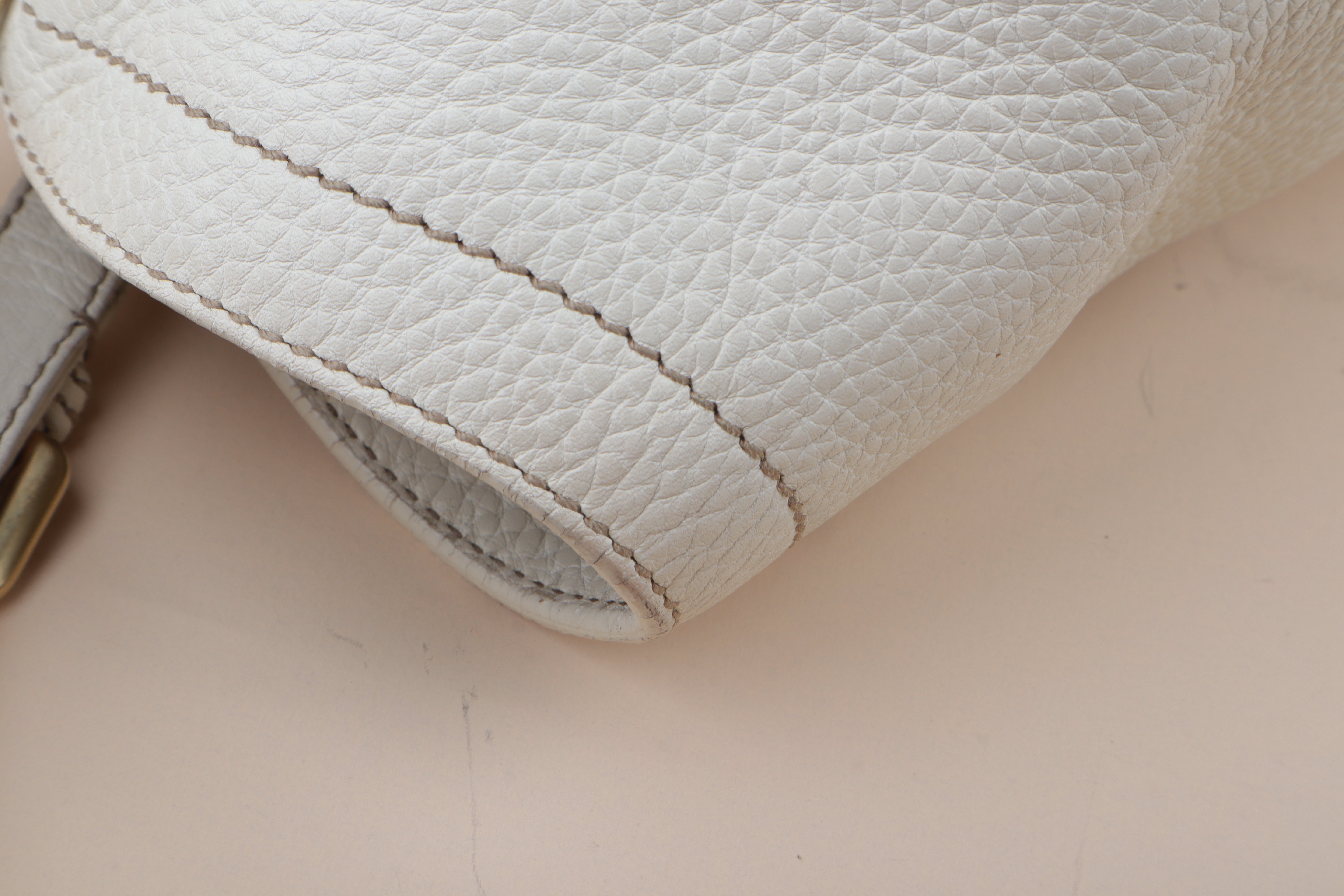 Prada White Vitello Daino Talco Cervo Shoulder Bag