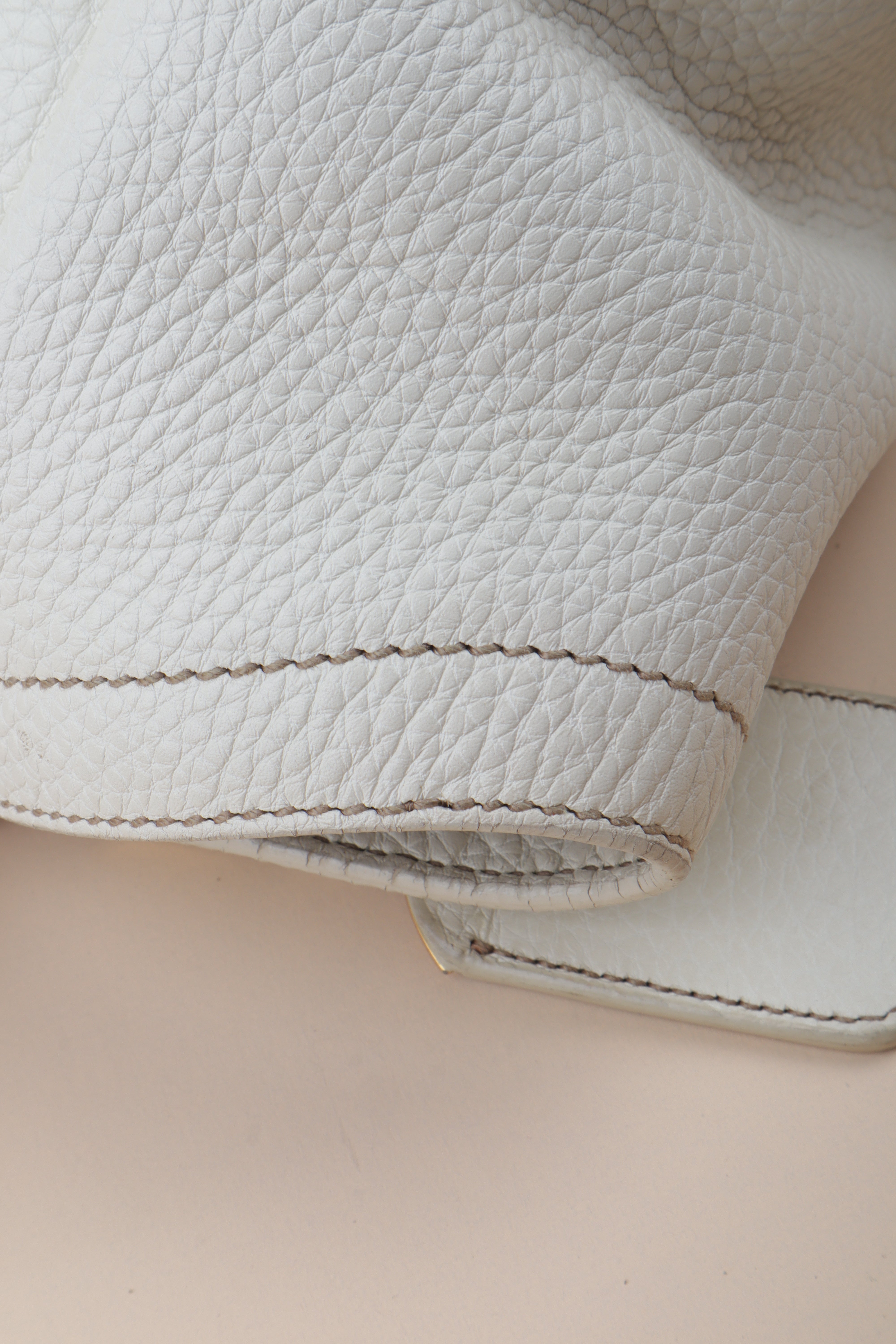 Prada White Vitello Daino Talco Cervo Shoulder Bag