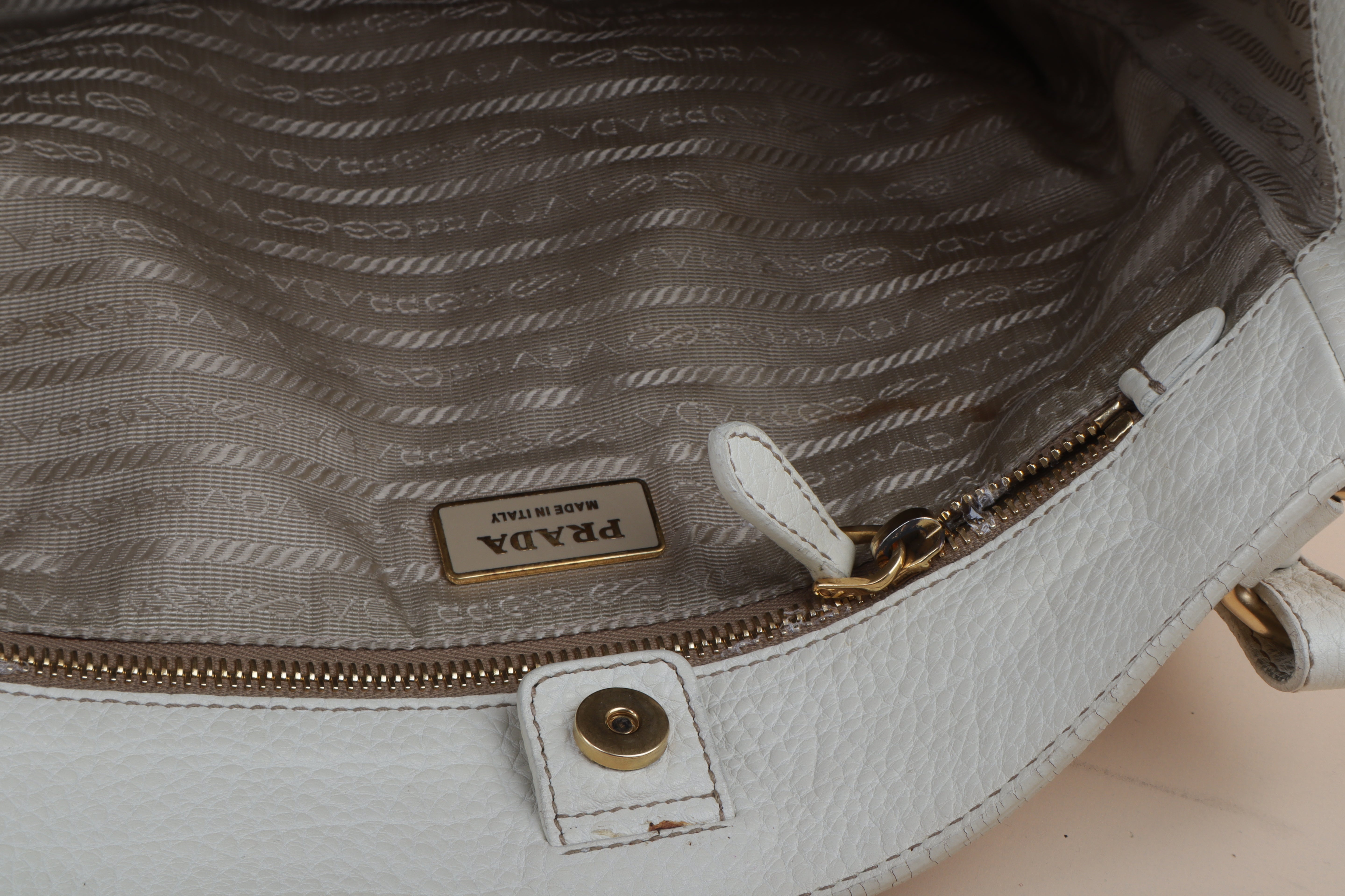 Prada White Vitello Daino Talco Cervo Shoulder Bag