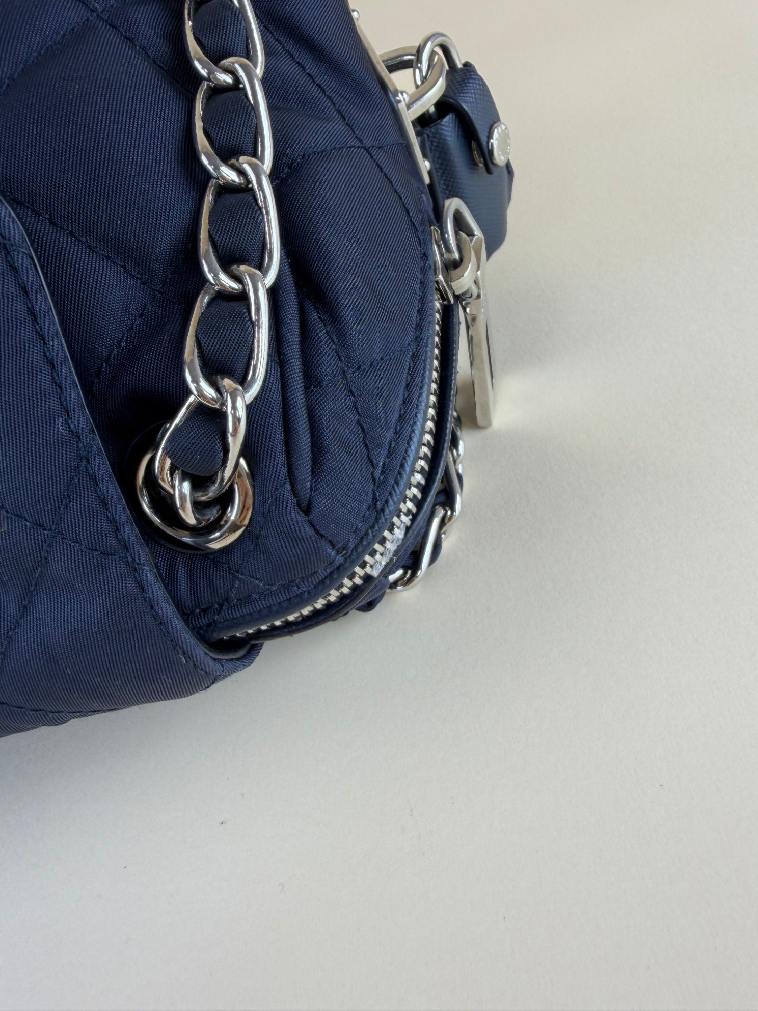 Prada Tessuto in puntu flap chain navy nylon