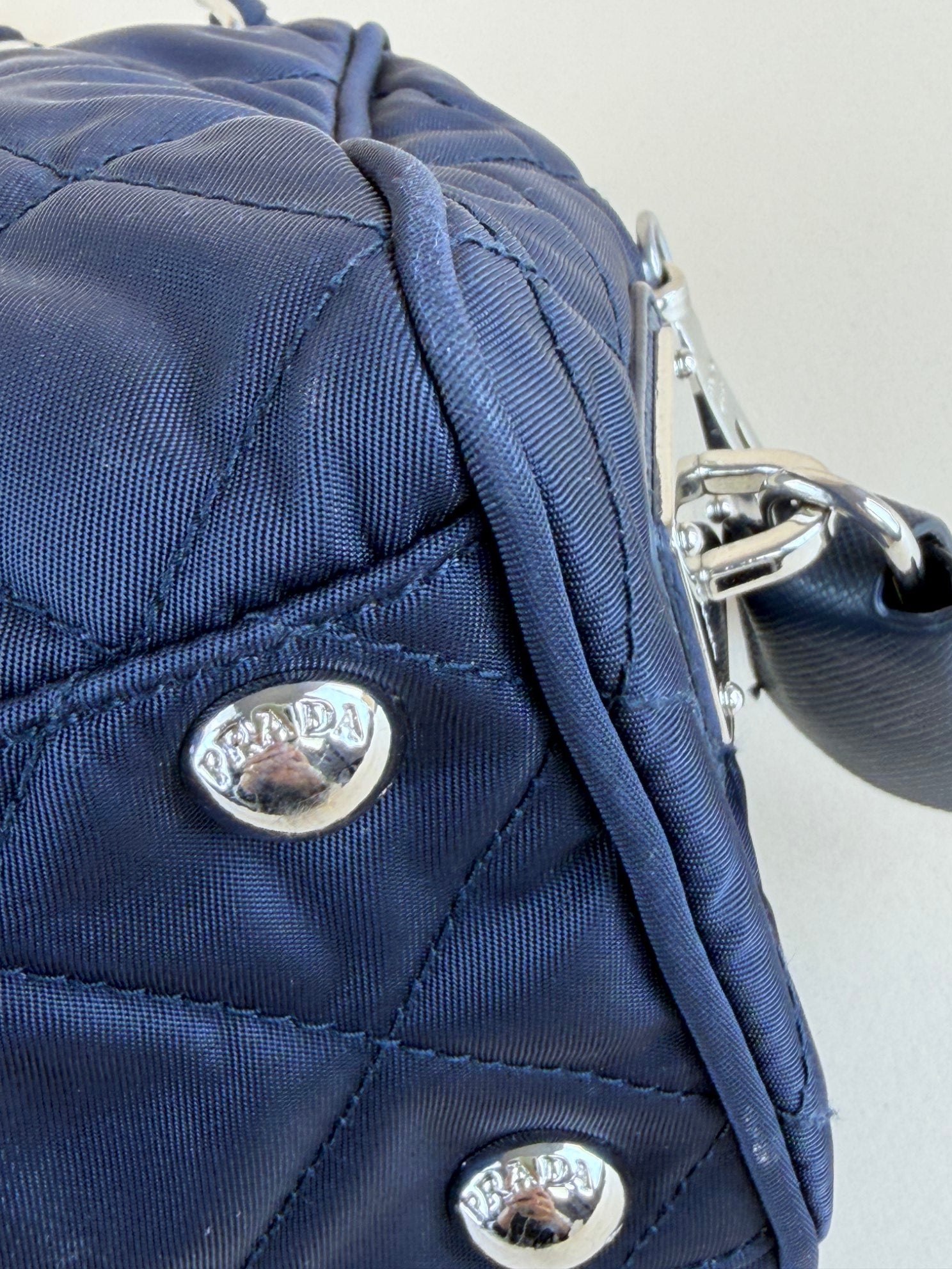 Prada Tessuto in puntu flap chain navy nylon