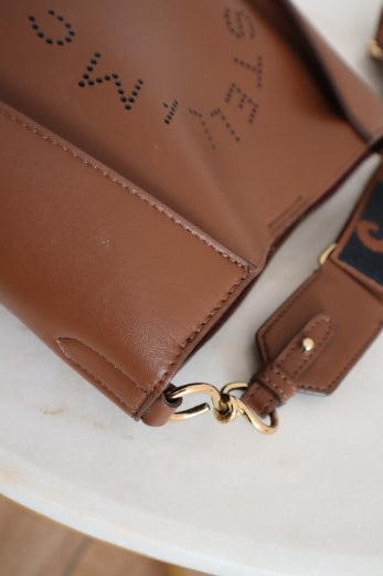 Stella Mccartney Brown Mini Logo Crossbody Bag