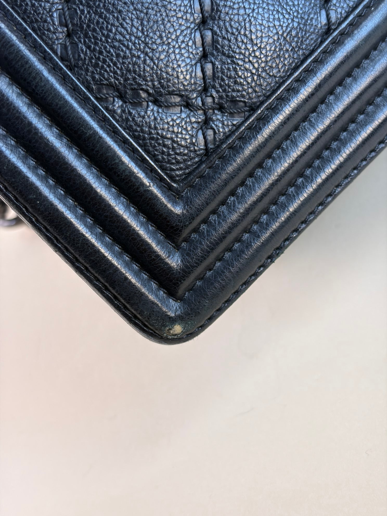 Chanel black boy calfskin double stitch medium flap bag