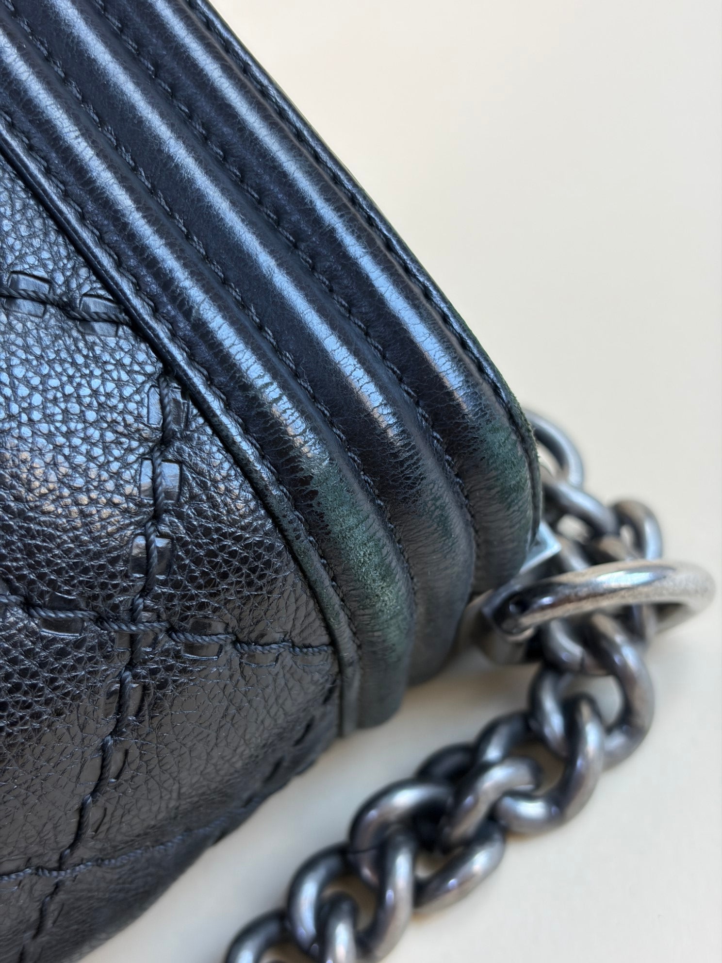 Chanel black boy calfskin double stitch medium flap bag