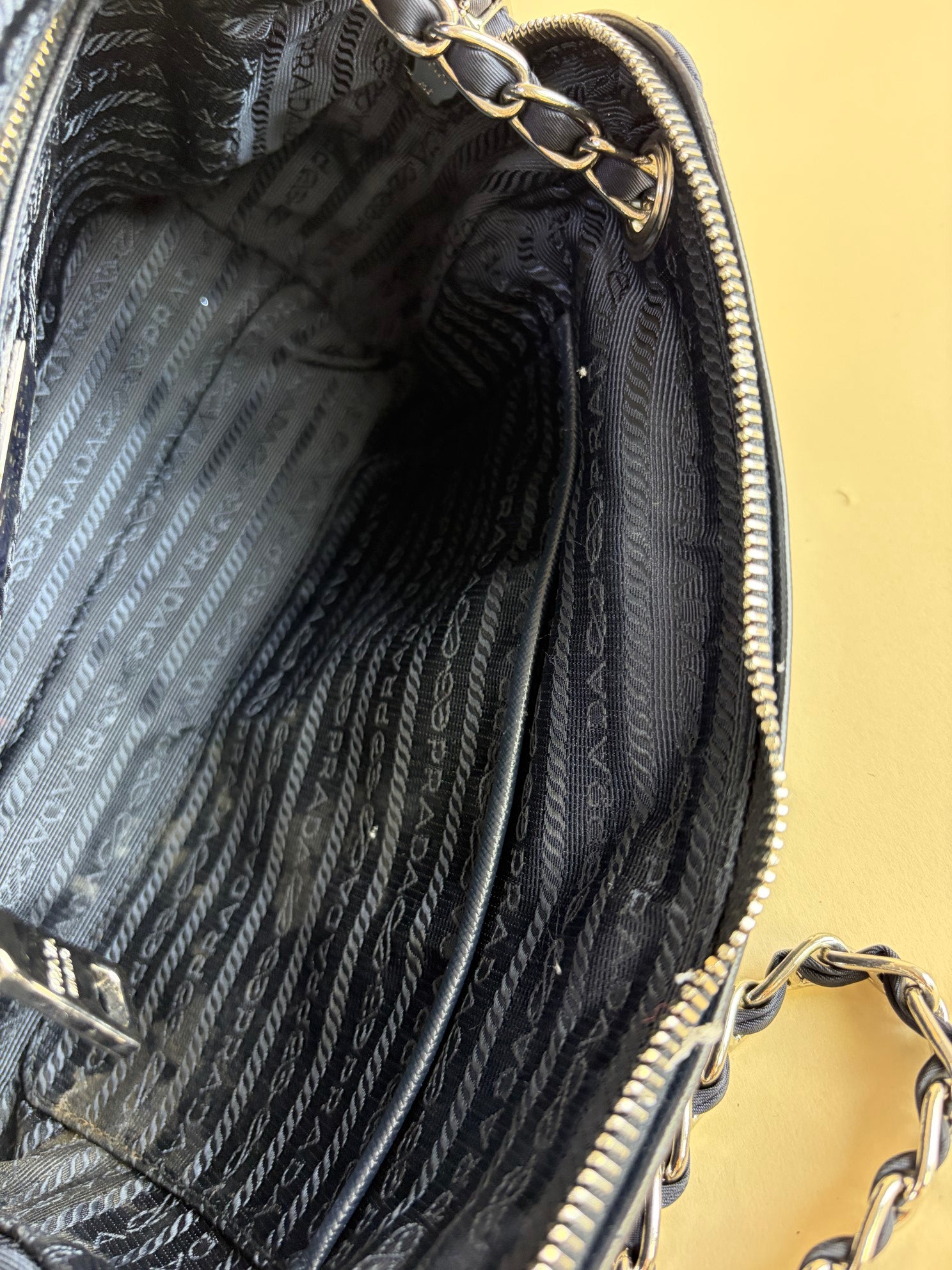 Prada Tessuto in puntu flap chain navy nylon