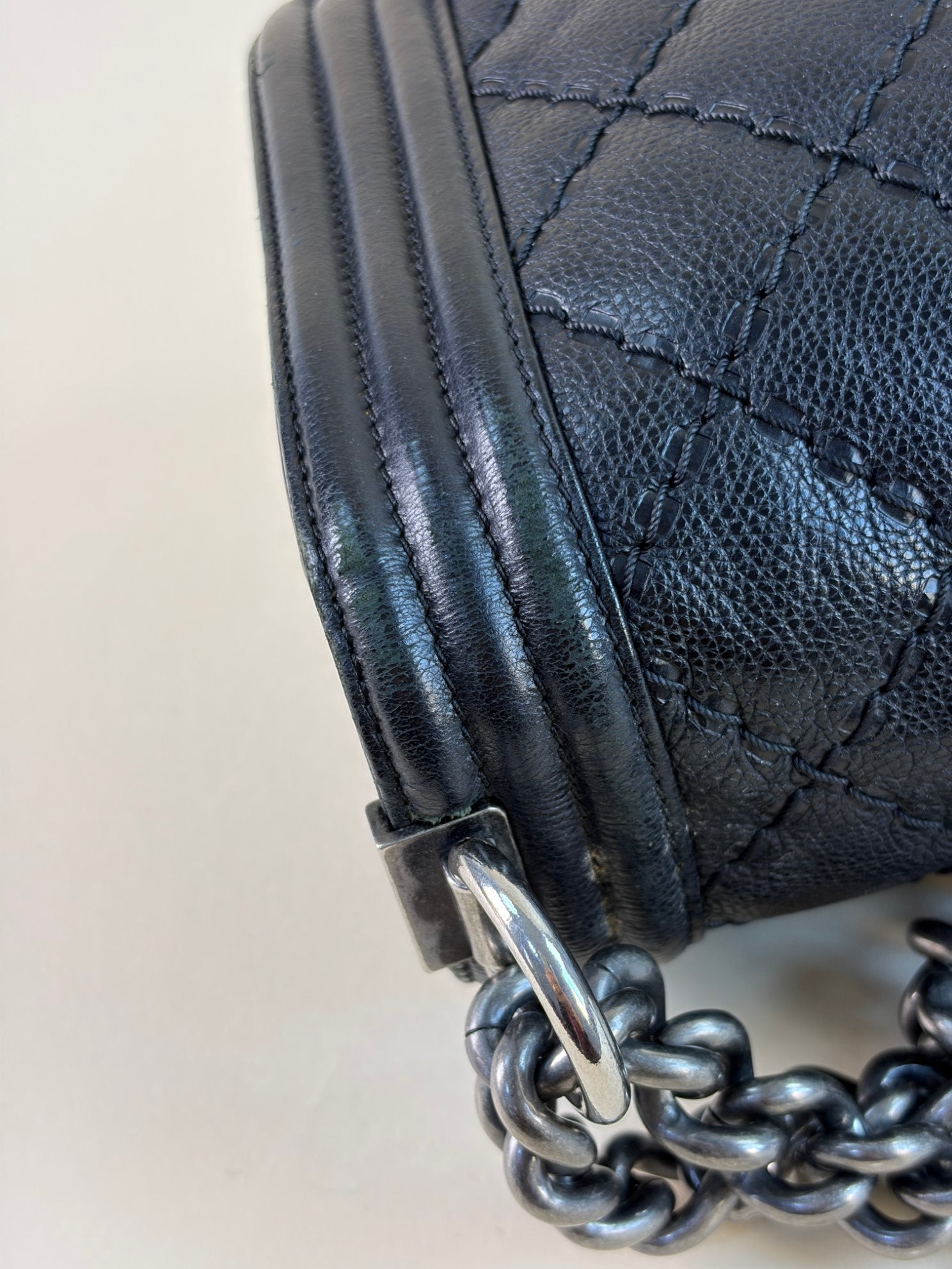 Chanel black boy calfskin double stitch medium flap bag