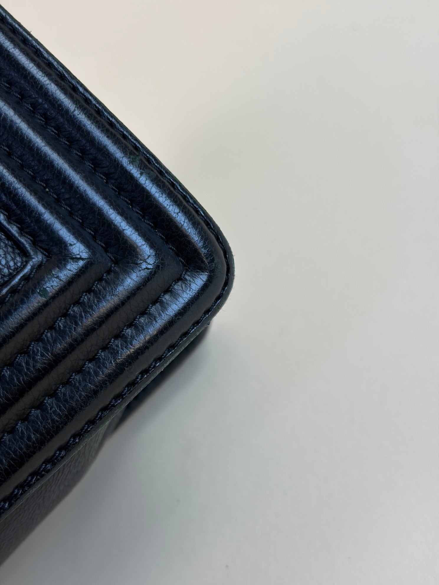 Chanel black boy calfskin double stitch medium flap bag