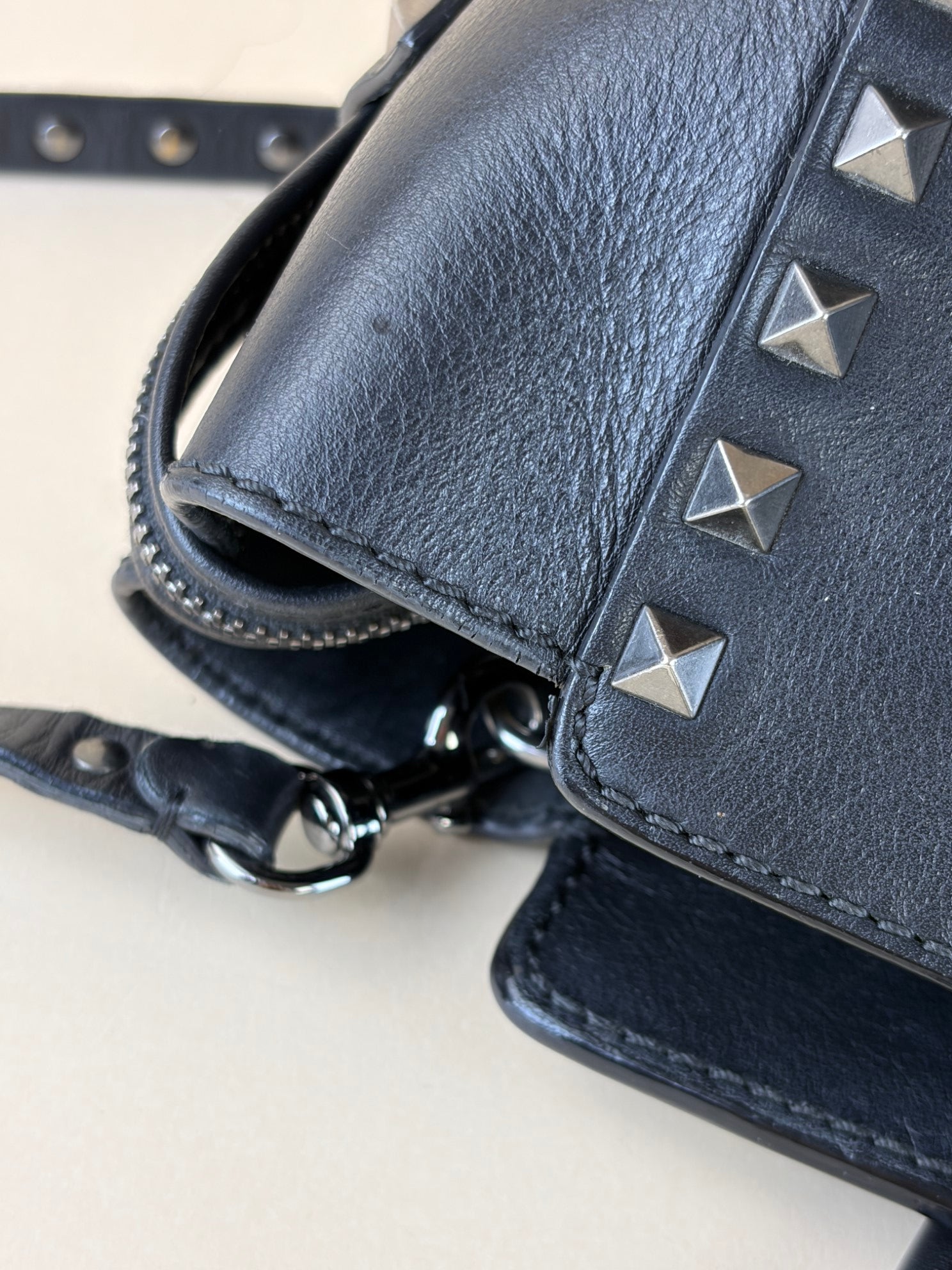 Valentino Black Small rock stud double handle tote bag