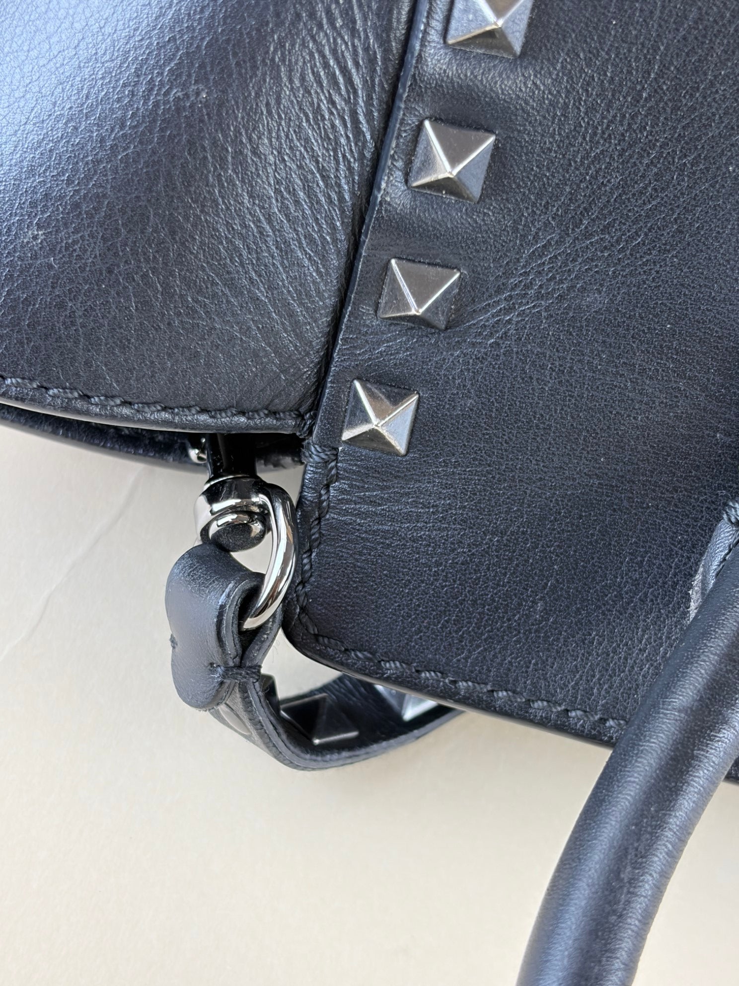 Valentino Black Small rock stud double handle tote bag