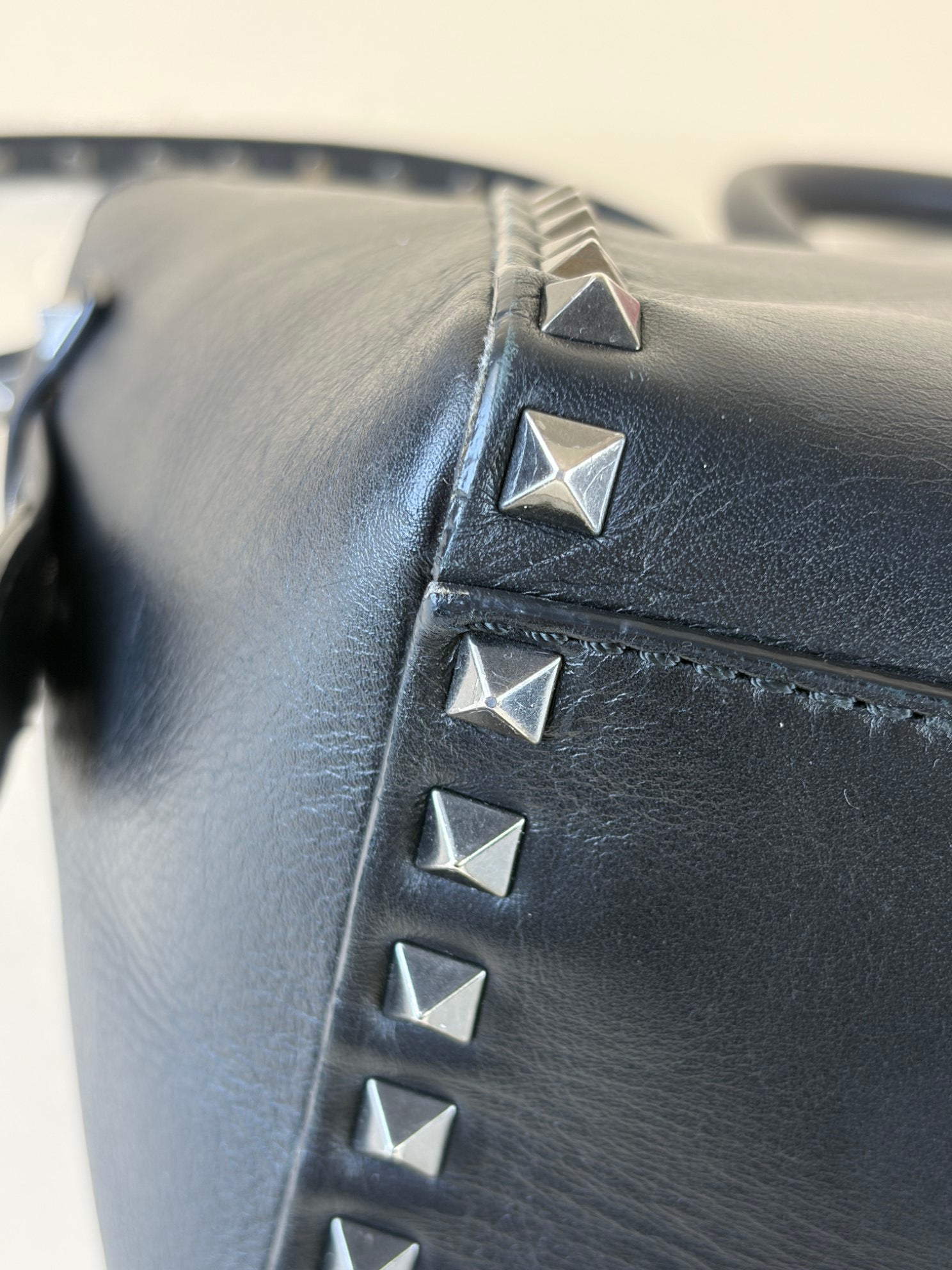 Valentino Black Small rock stud double handle tote bag