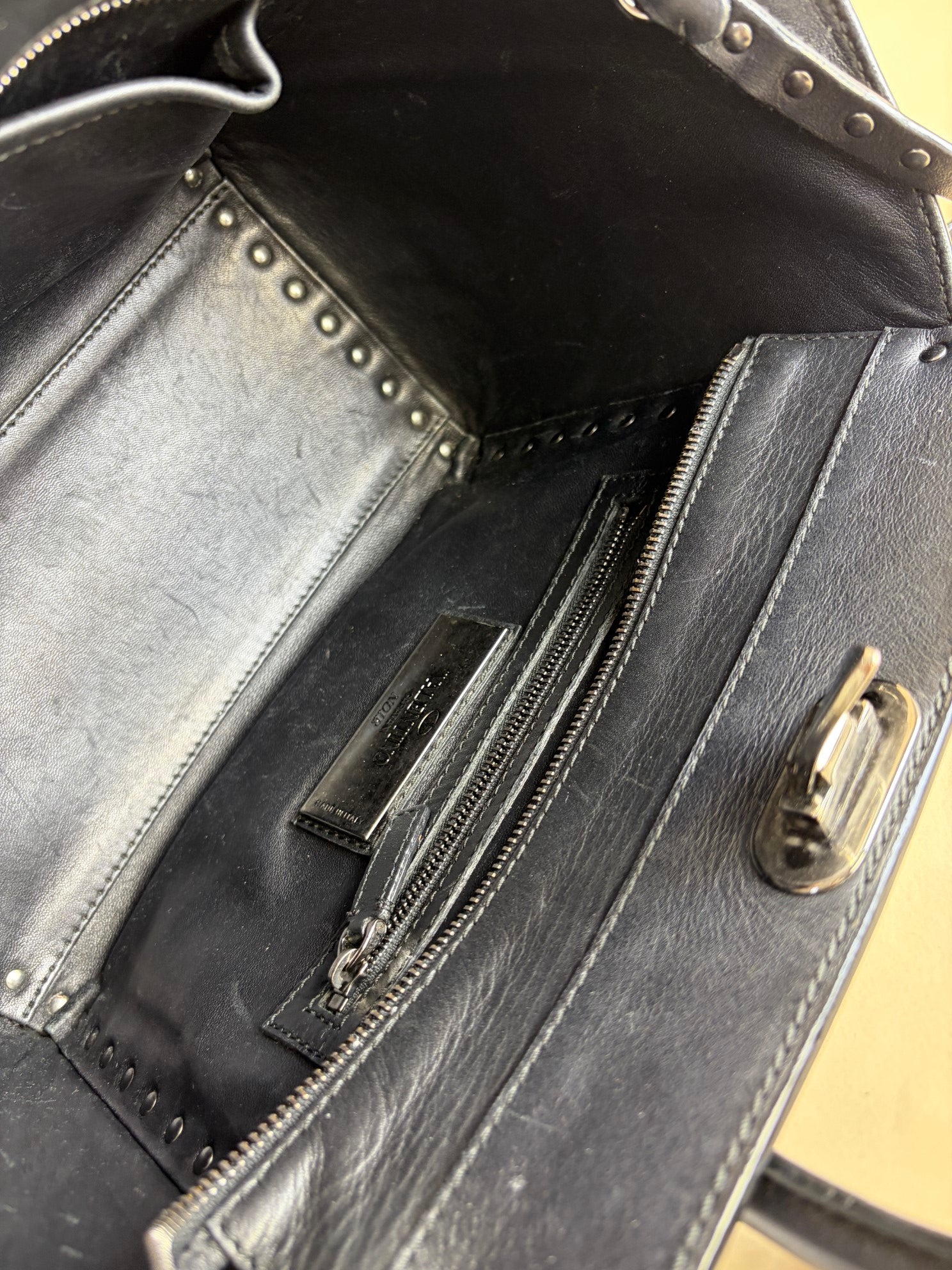 Valentino Black Small rock stud double handle tote bag