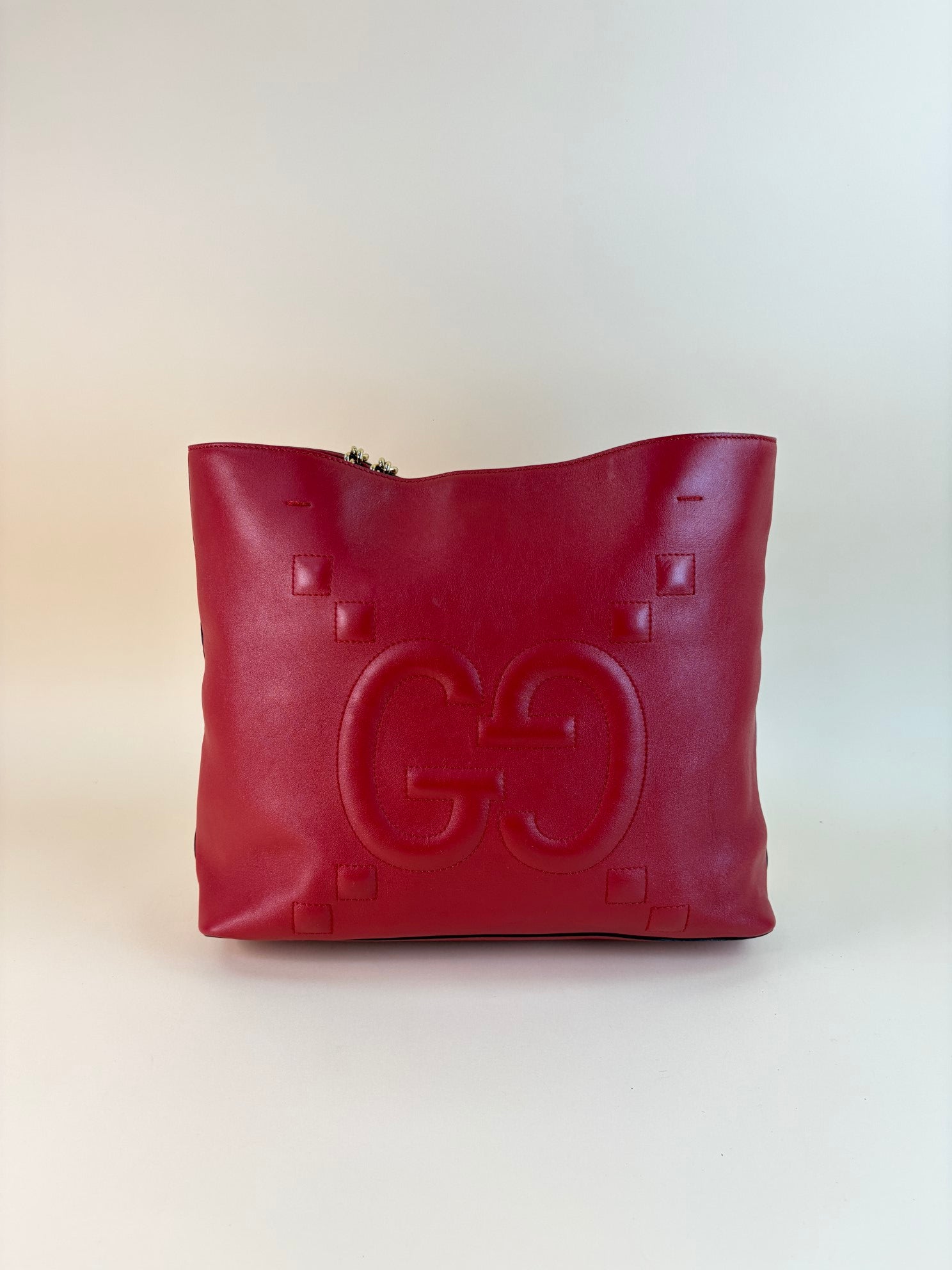 Gucci reed apollo tote bag gg embossed calfskin leather gold