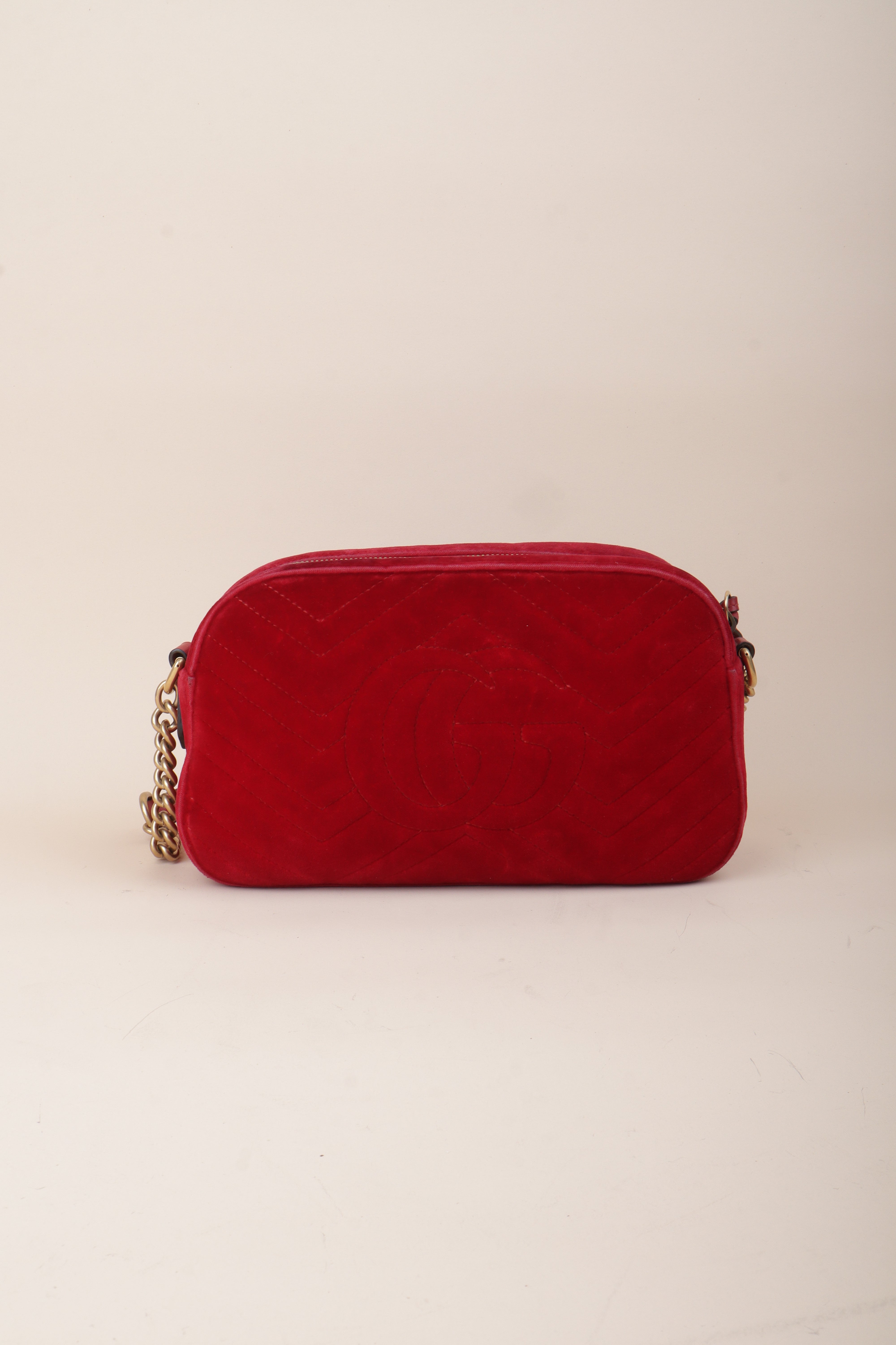 Gucci Red GG Velvet Marmont Small Crossbody Bag