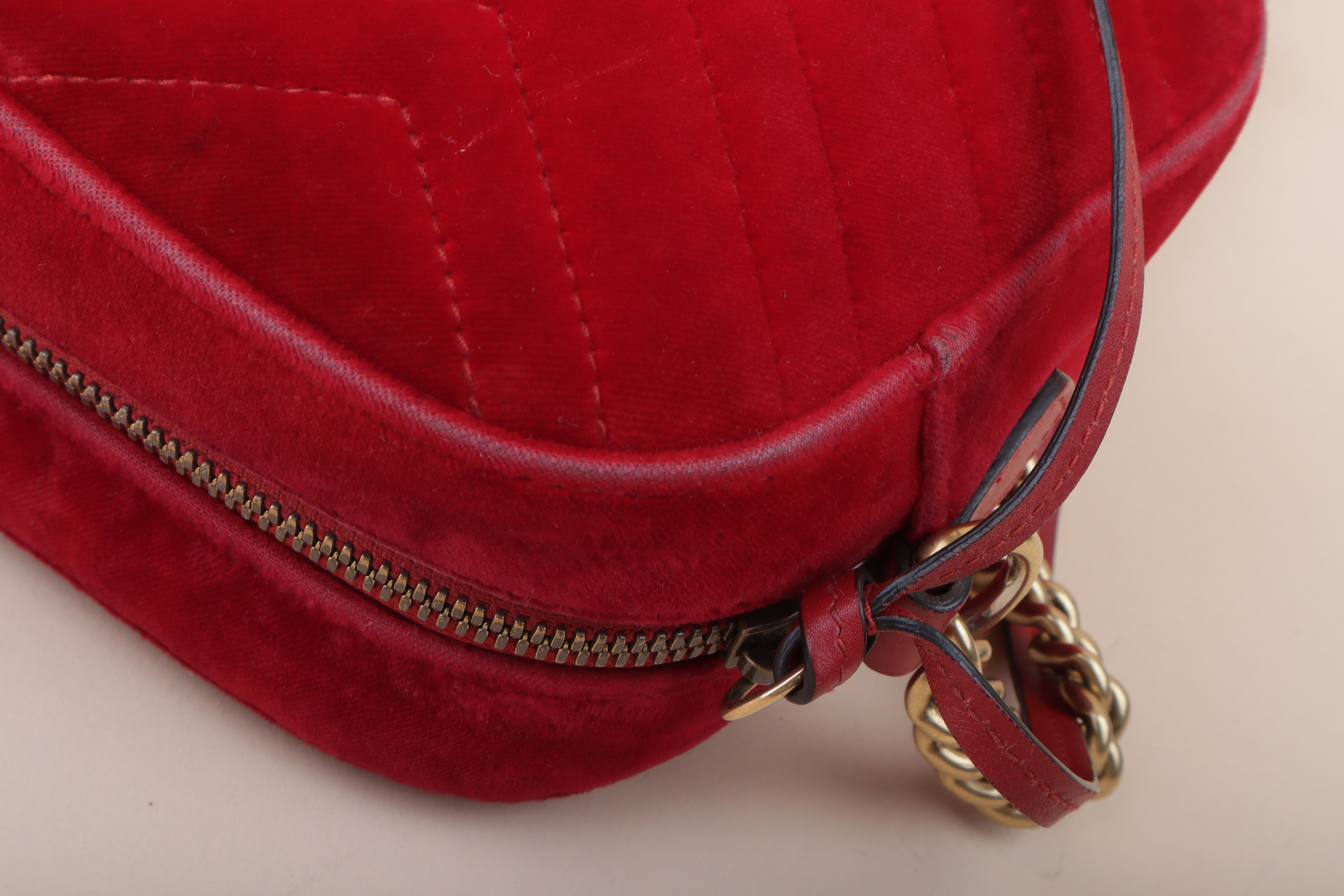 Gucci Red GG Velvet Marmont Small Crossbody Bag