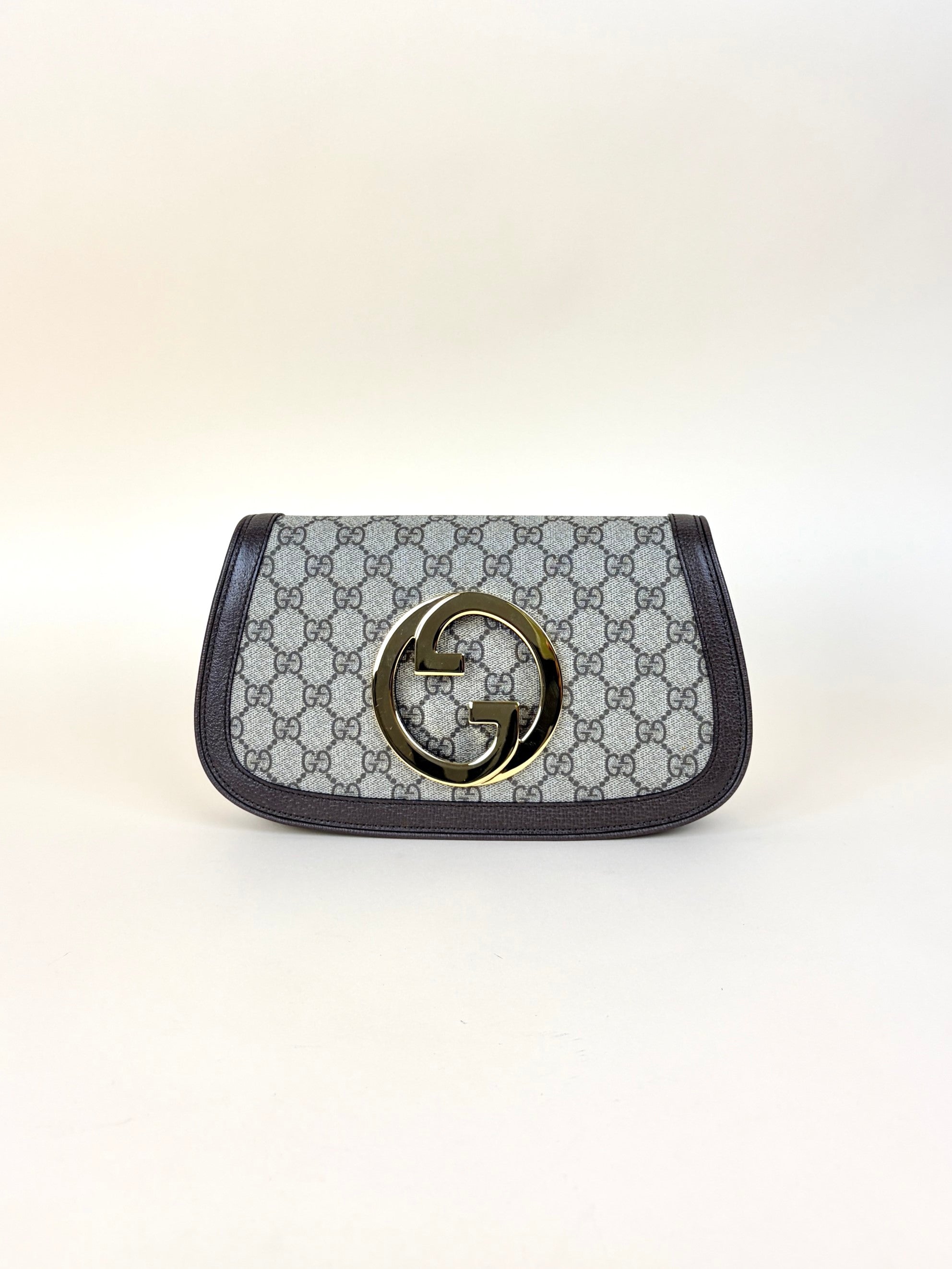Gucci Ebony New Acero GG Supreme Monogram Blondie Chain Shoulder Flap Bag with Strap