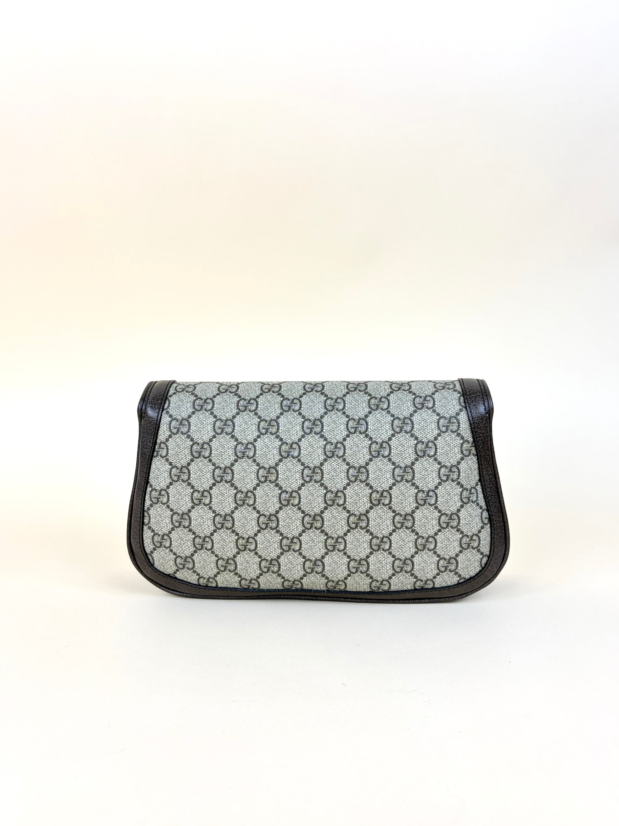Gucci Ebony New Acero GG Supreme Monogram Blondie Chain Shoulder Flap Bag with Strap