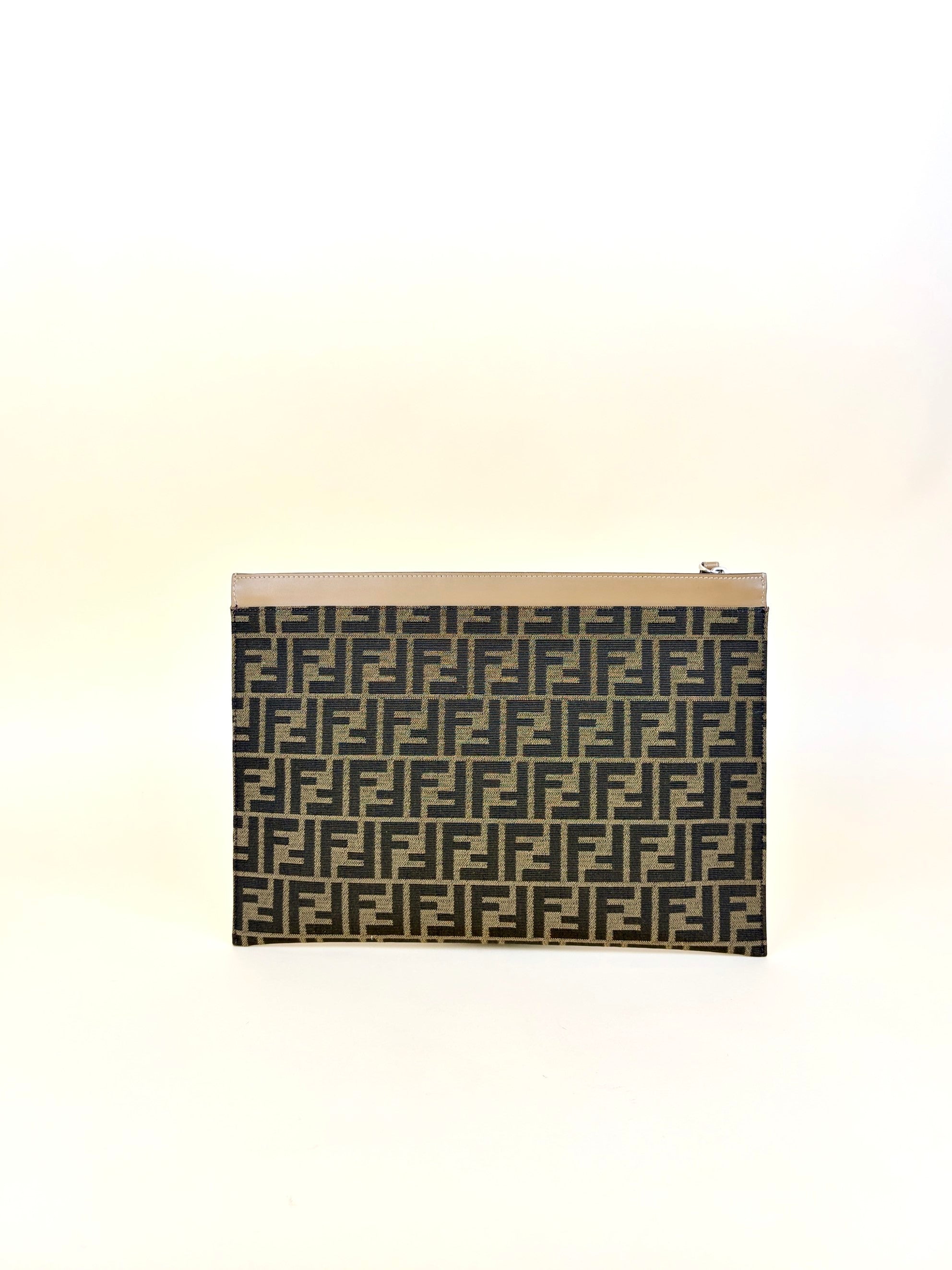 Fendi Brown Tobacco Jacquard FF Fabric Large Flat Pouch