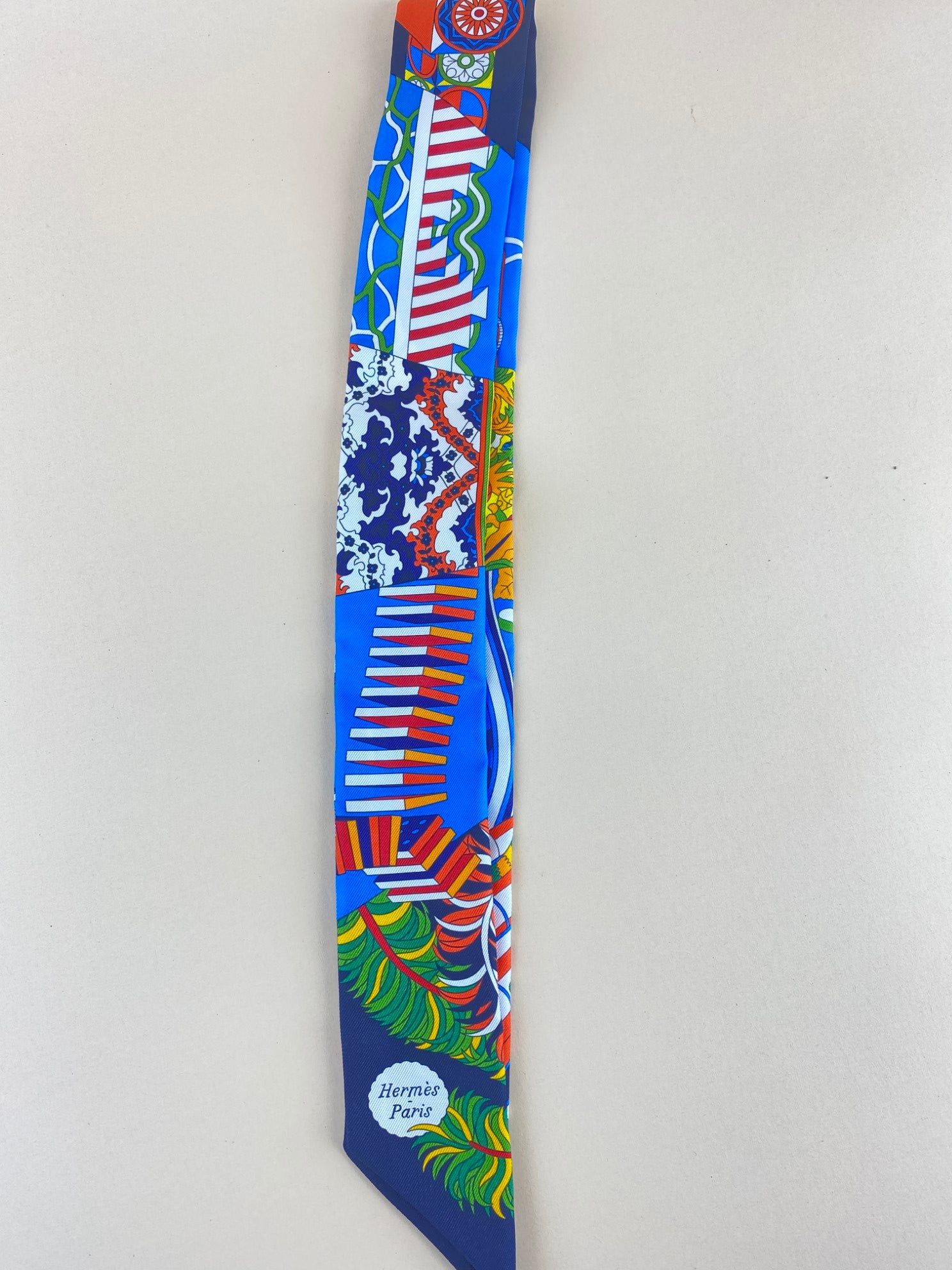 HERMES silk de umbrella aux duels blue/ yellow twilly