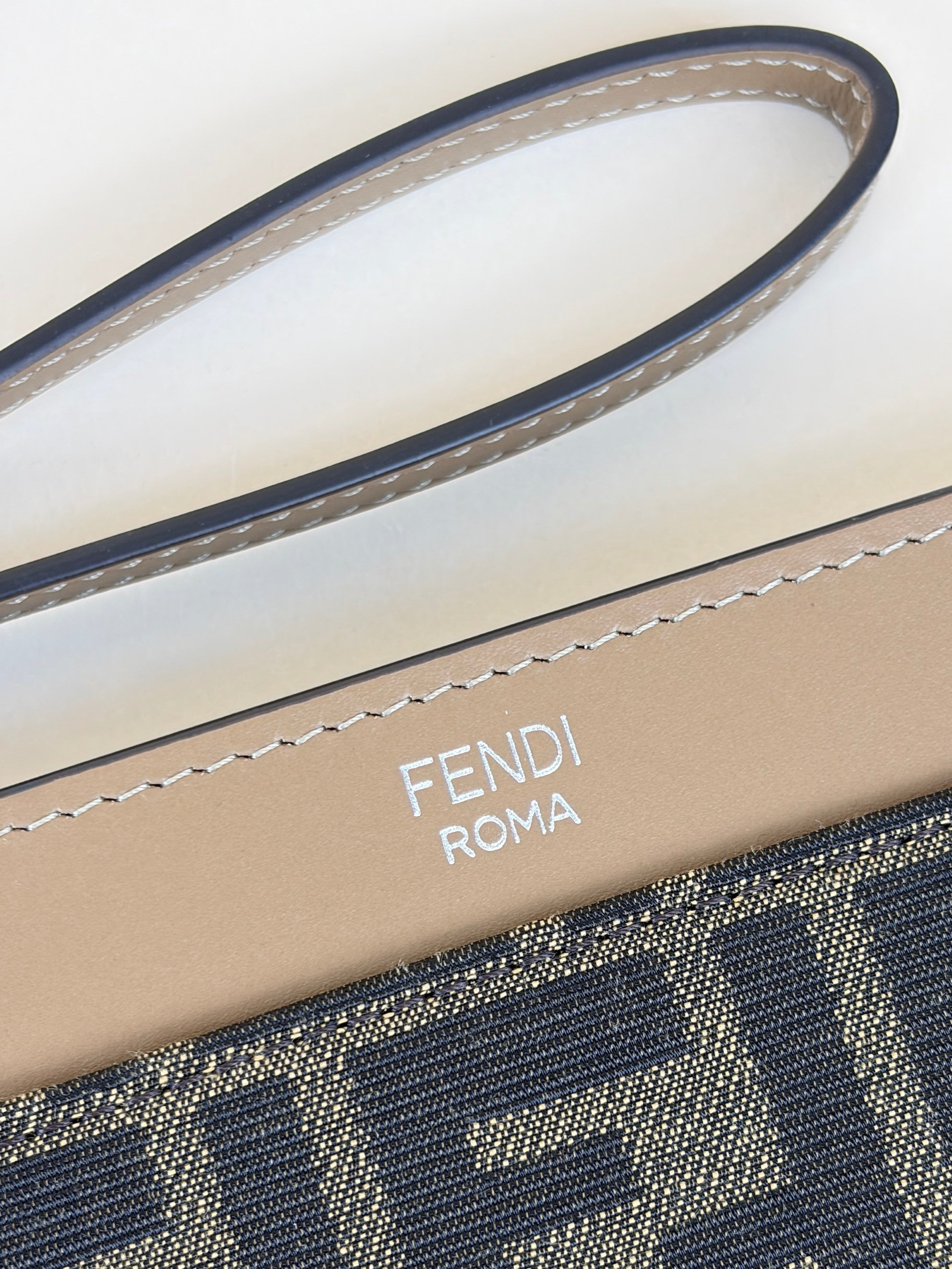 Fendi Brown Tobacco Jacquard FF Flat Medium Pouch