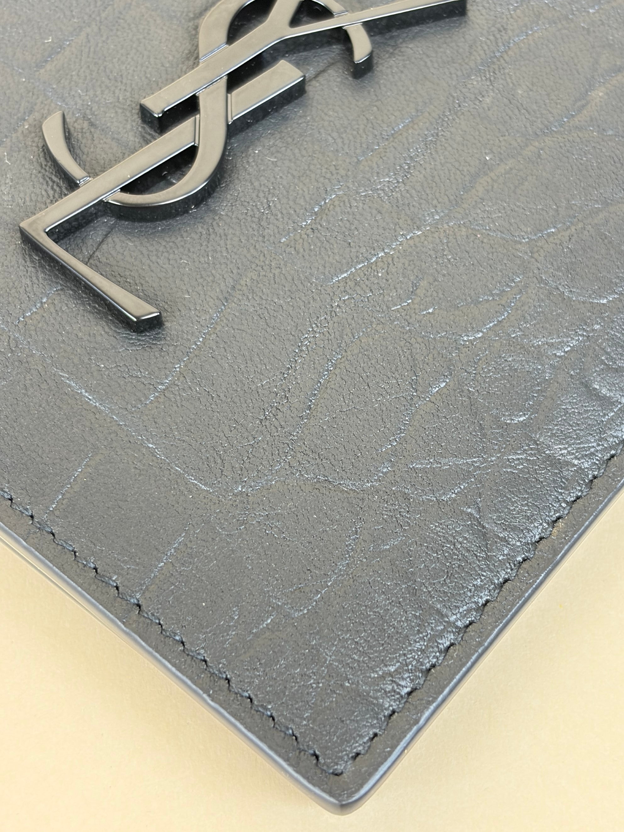 YSL Black Monogram Cassandre Crocodile Embossed Wallet