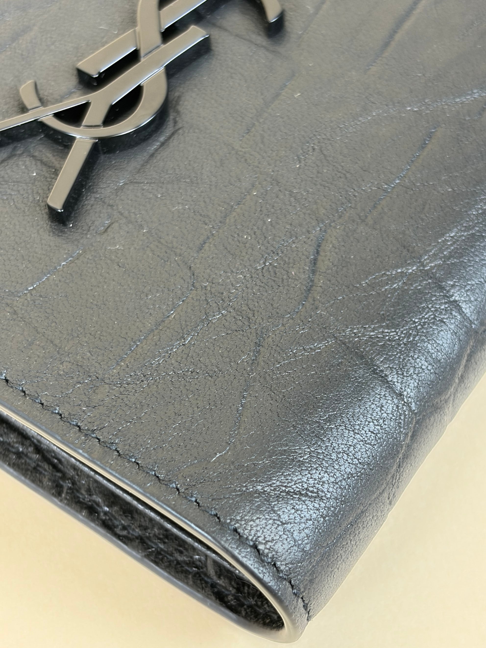 YSL Black Monogram Cassandre Crocodile Embossed Wallet