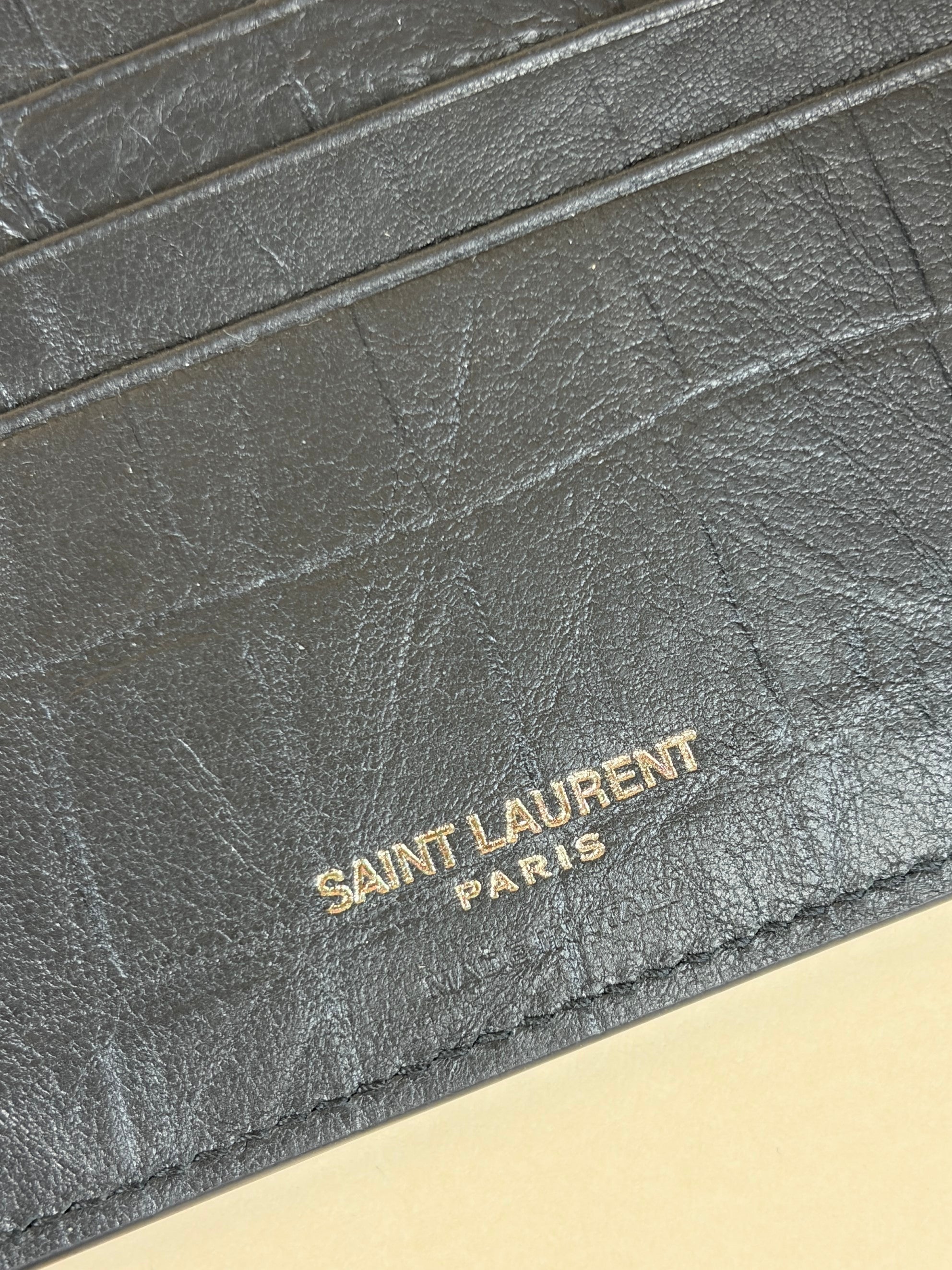 YSL Black Monogram Cassandre Crocodile Embossed Wallet