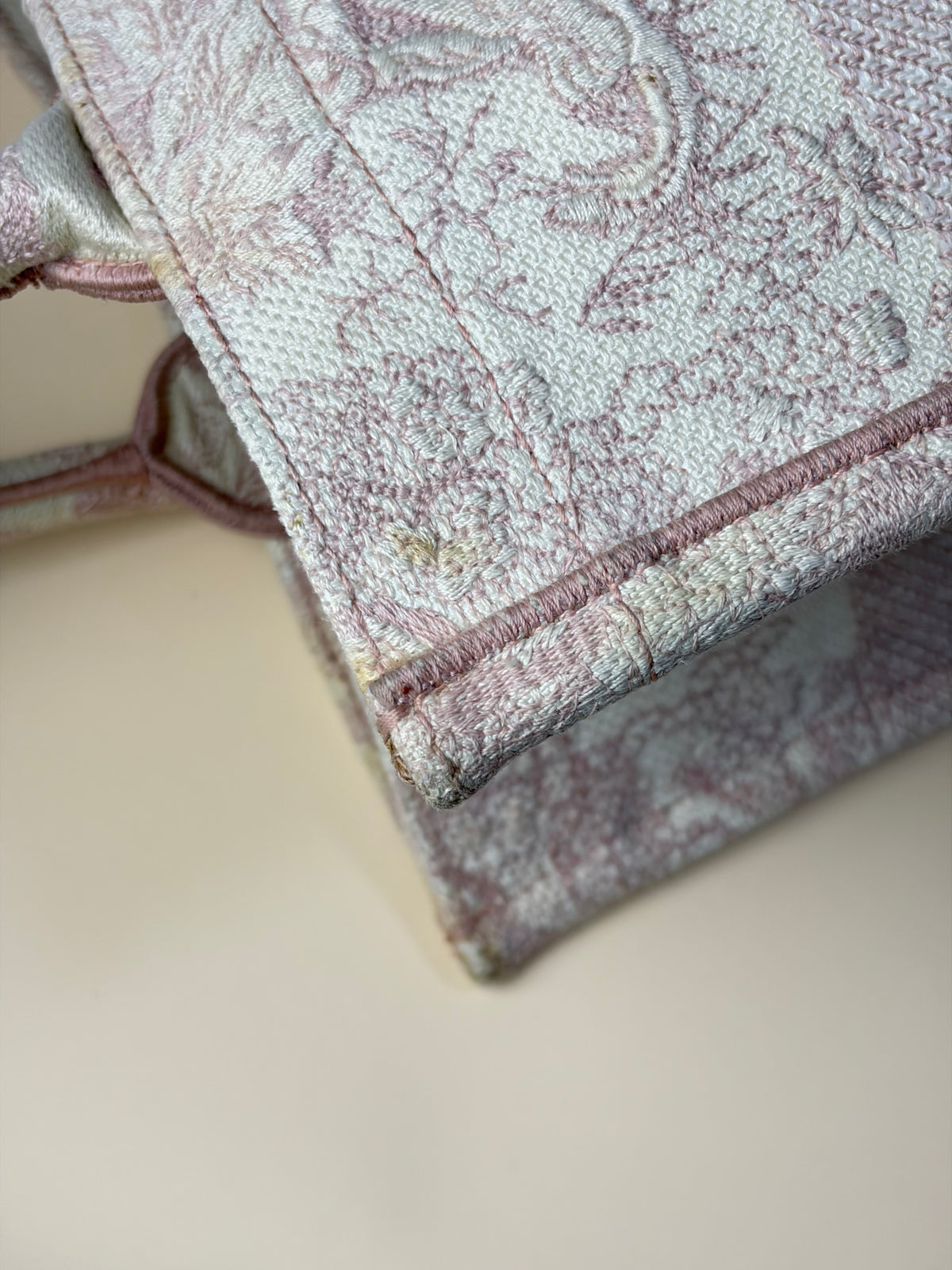 Christian Dior pink toile de Jouy reverse embroidery medium book tote bag