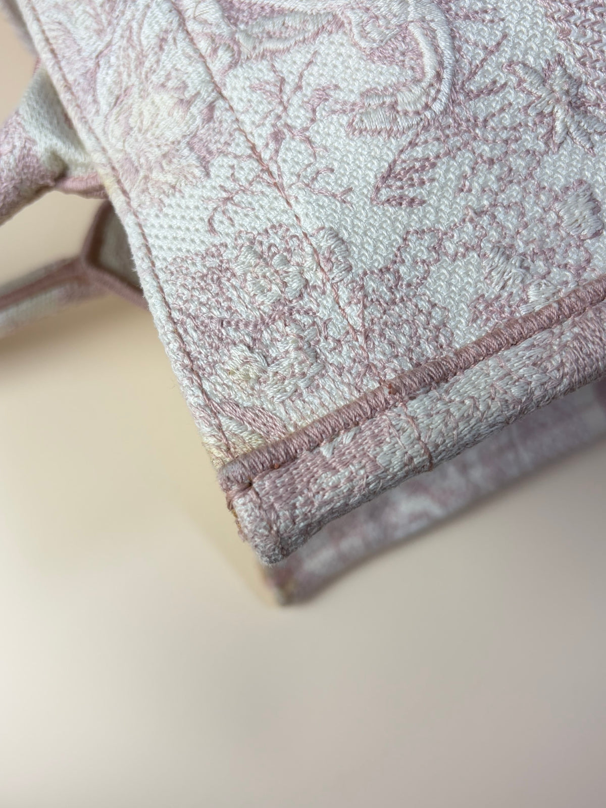 Christian Dior pink toile de Jouy reverse embroidery medium book tote bag
