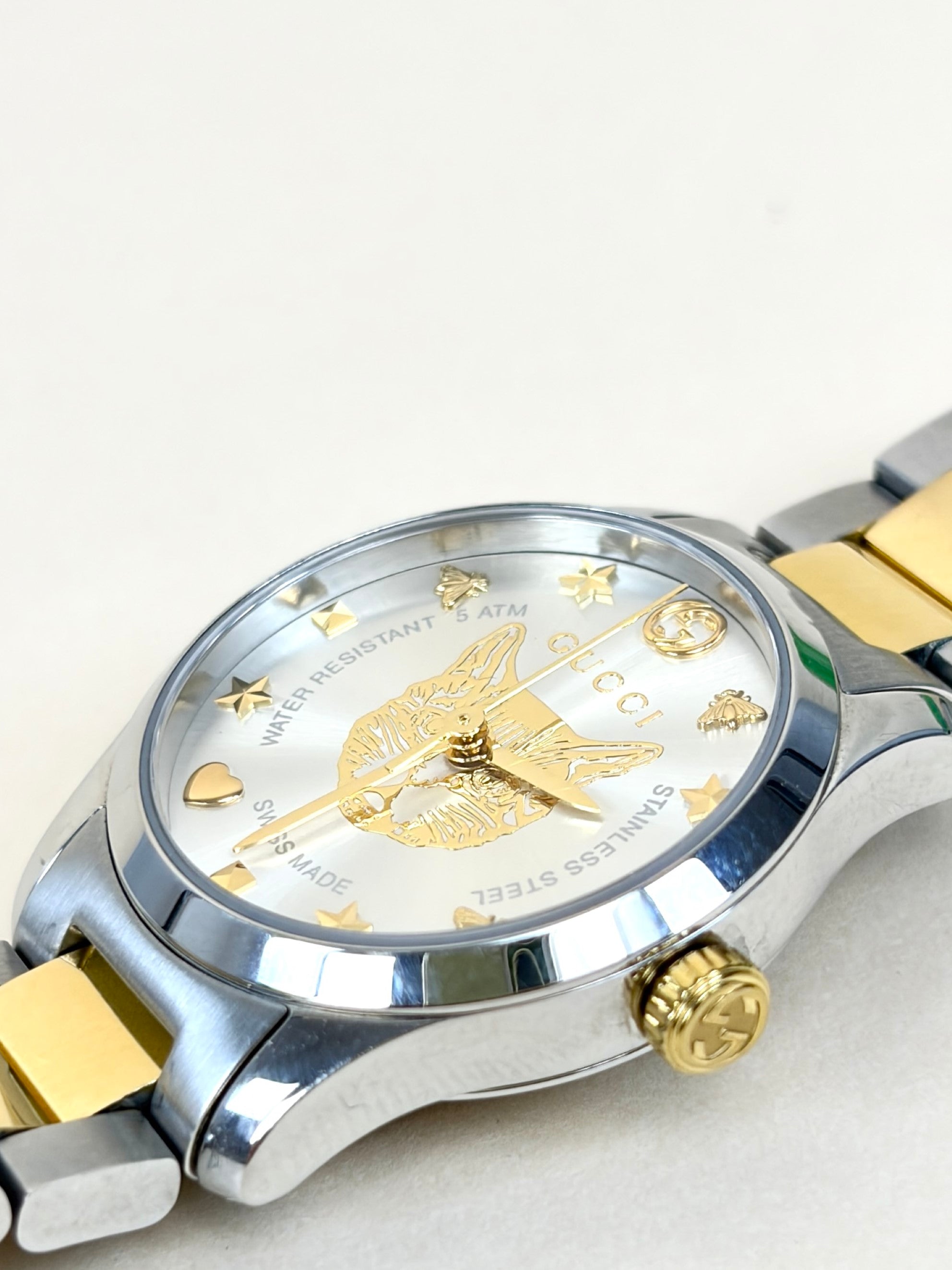 Gucci Stainless Steel Two Tone G Timeless S Mystic Cat 27mm Watch