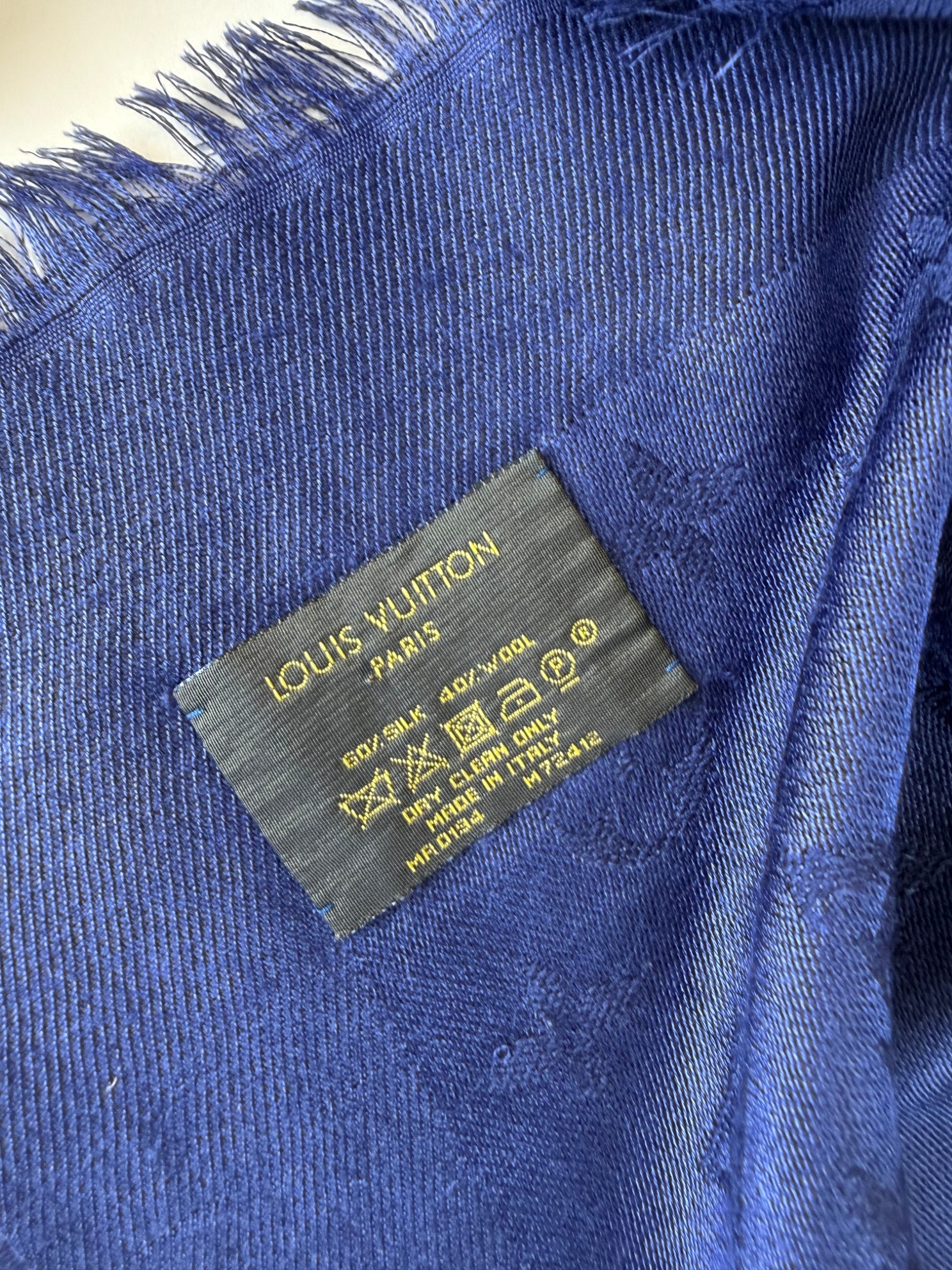 Louis Vuitton Blue Marine Monogram Classic Shawl Wool Scarf