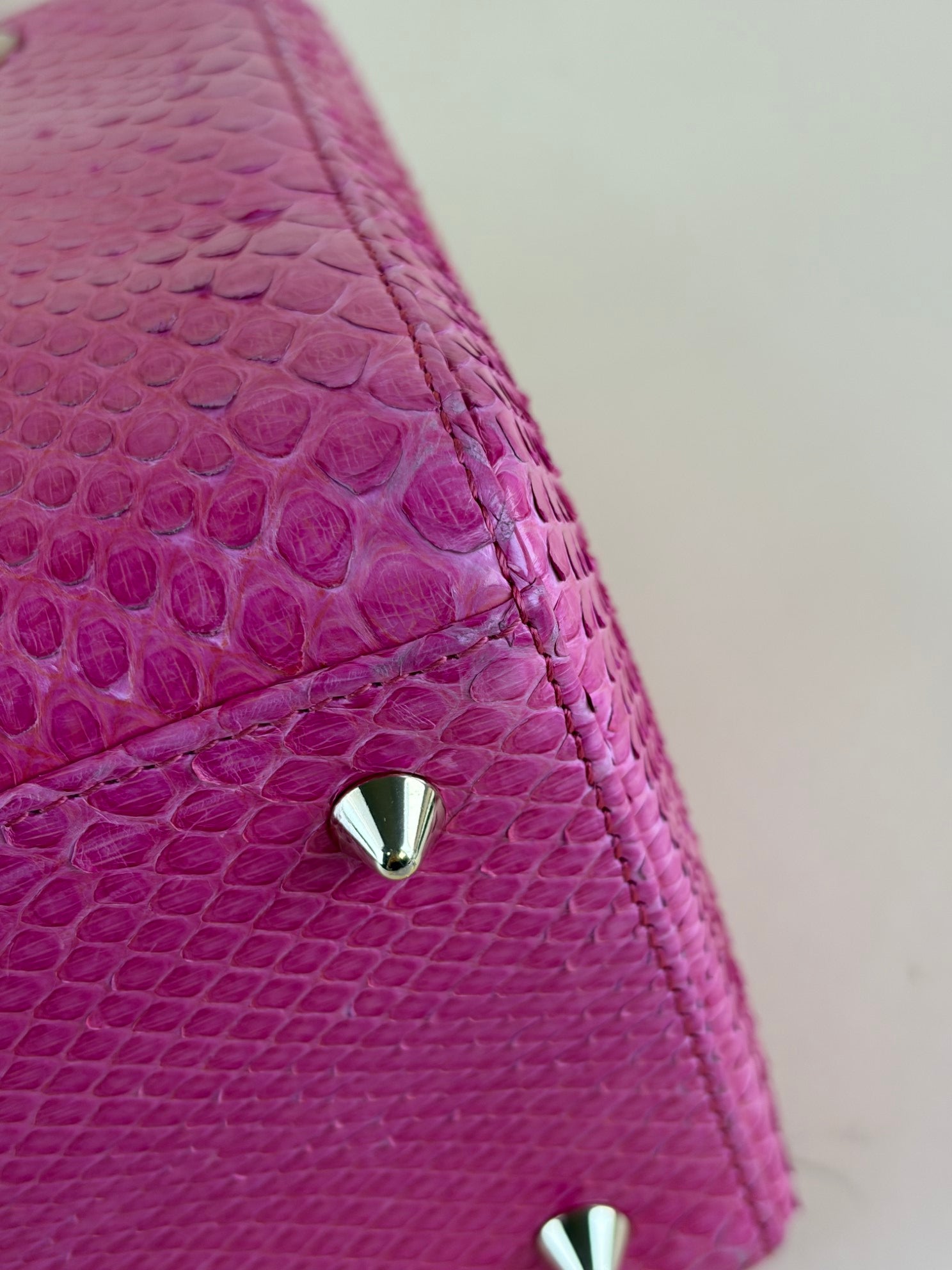 Christian Dior Pink Medium Lady Dior Python Bag with Strap